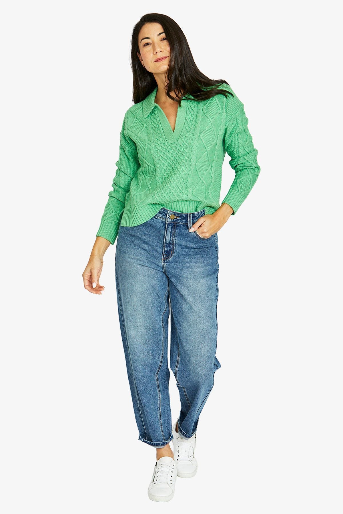 Jump Collar Pattern Pullover - Green Tea Mar