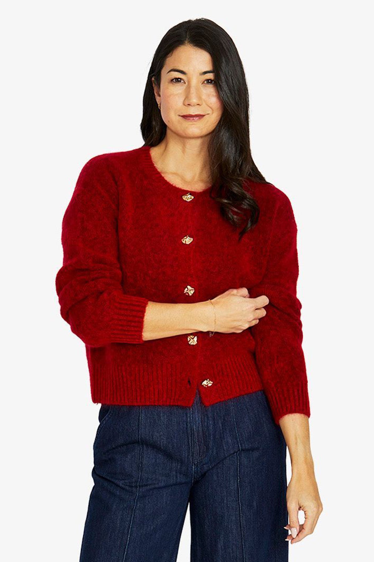 Jump Luxe Button Cardi - Cherry