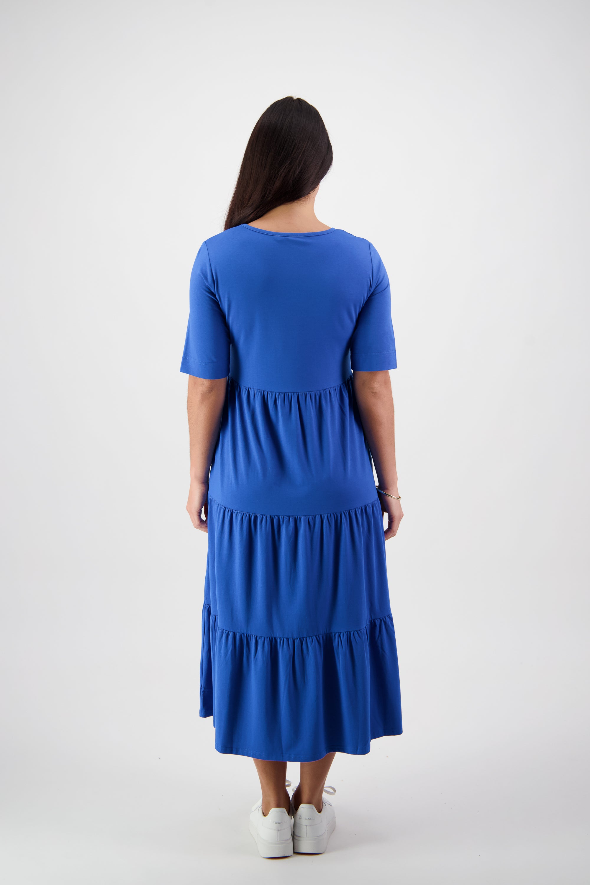 Vassalli V-Neck Short Sleeve Tiered Dress - Cobalt