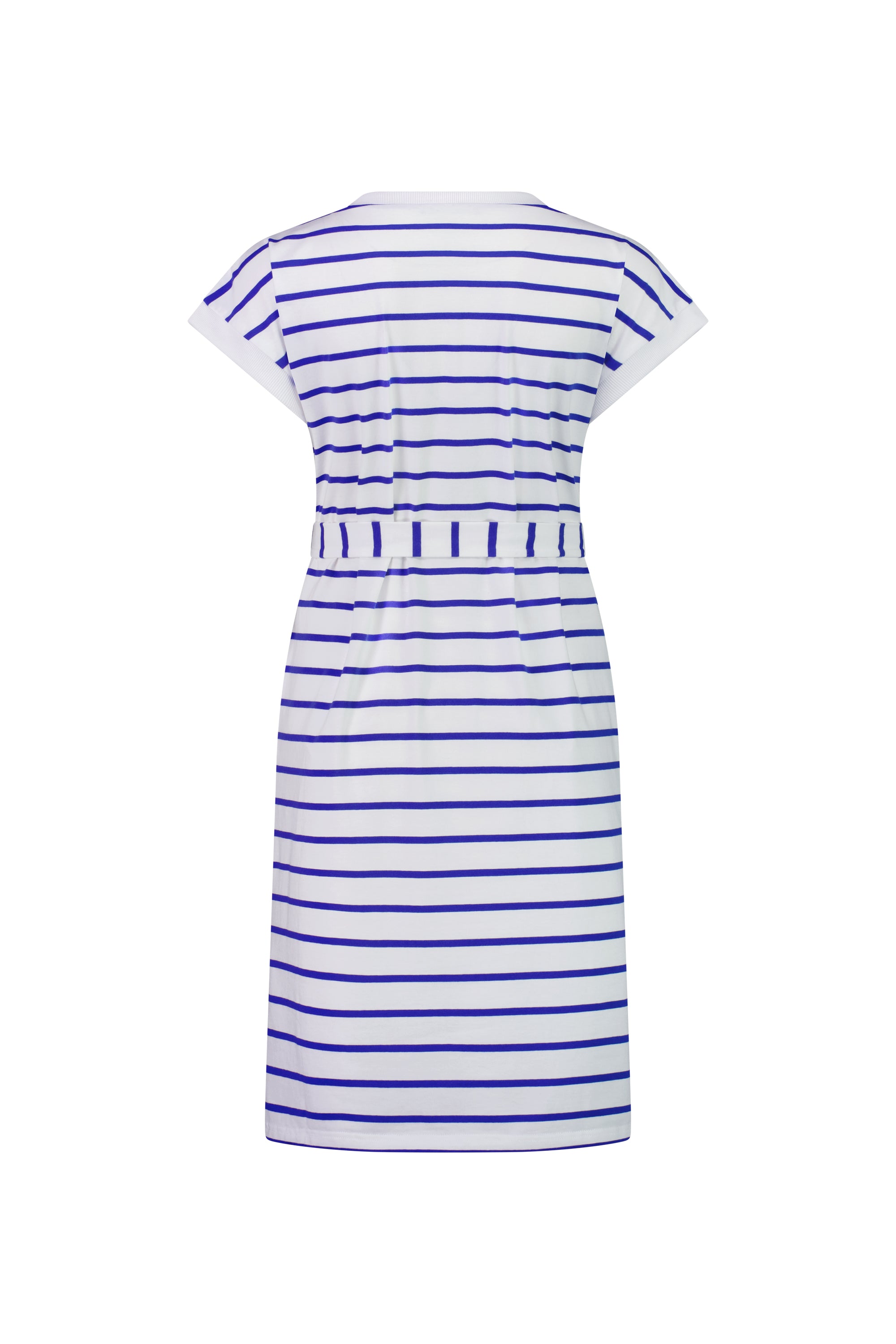 Vassalli Drop Shoulder Button Front Dress - Cobalt Stripe