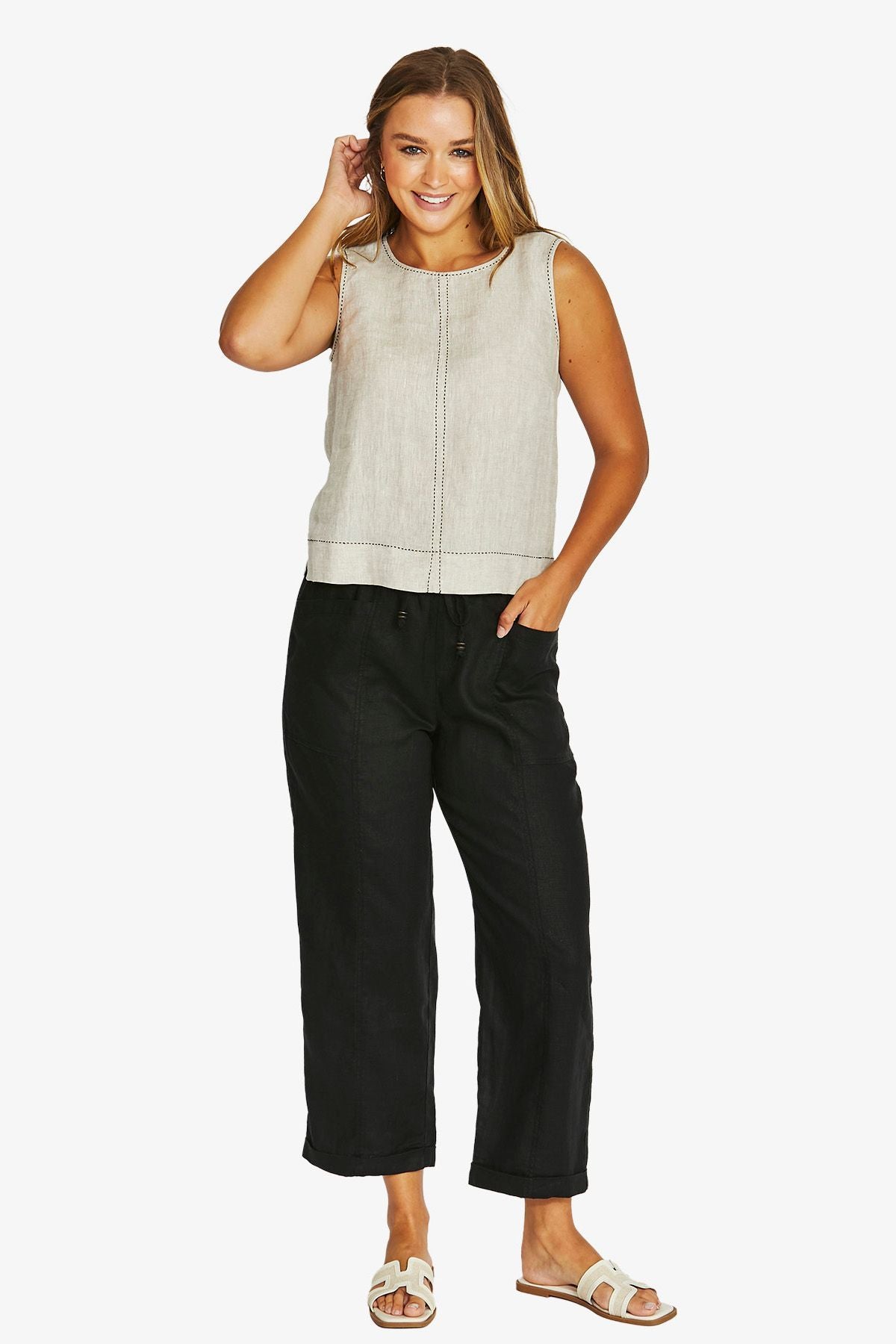 Jump Tac Stitch Top - Natural/Flax