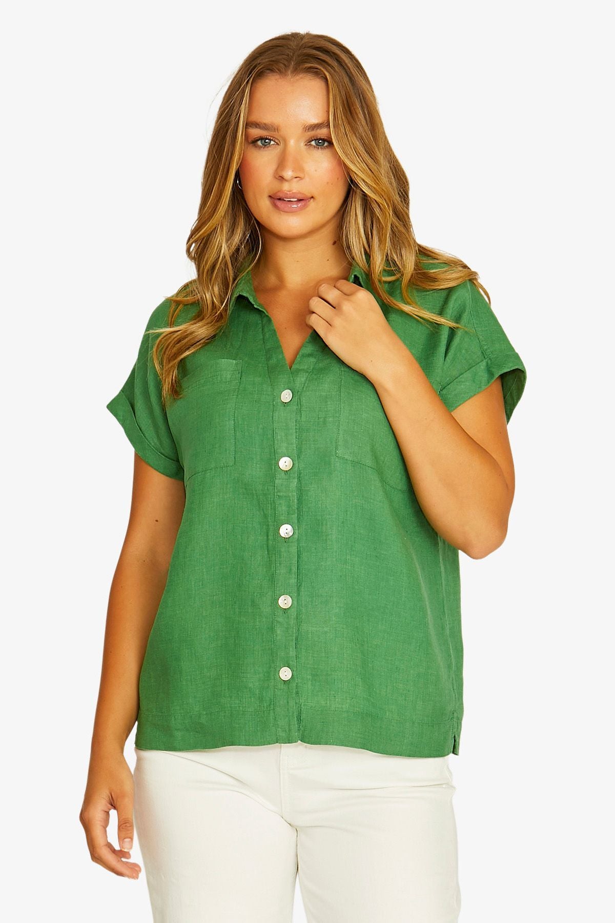 Jump Open Neck Short Sleeve Shirt - Leaf