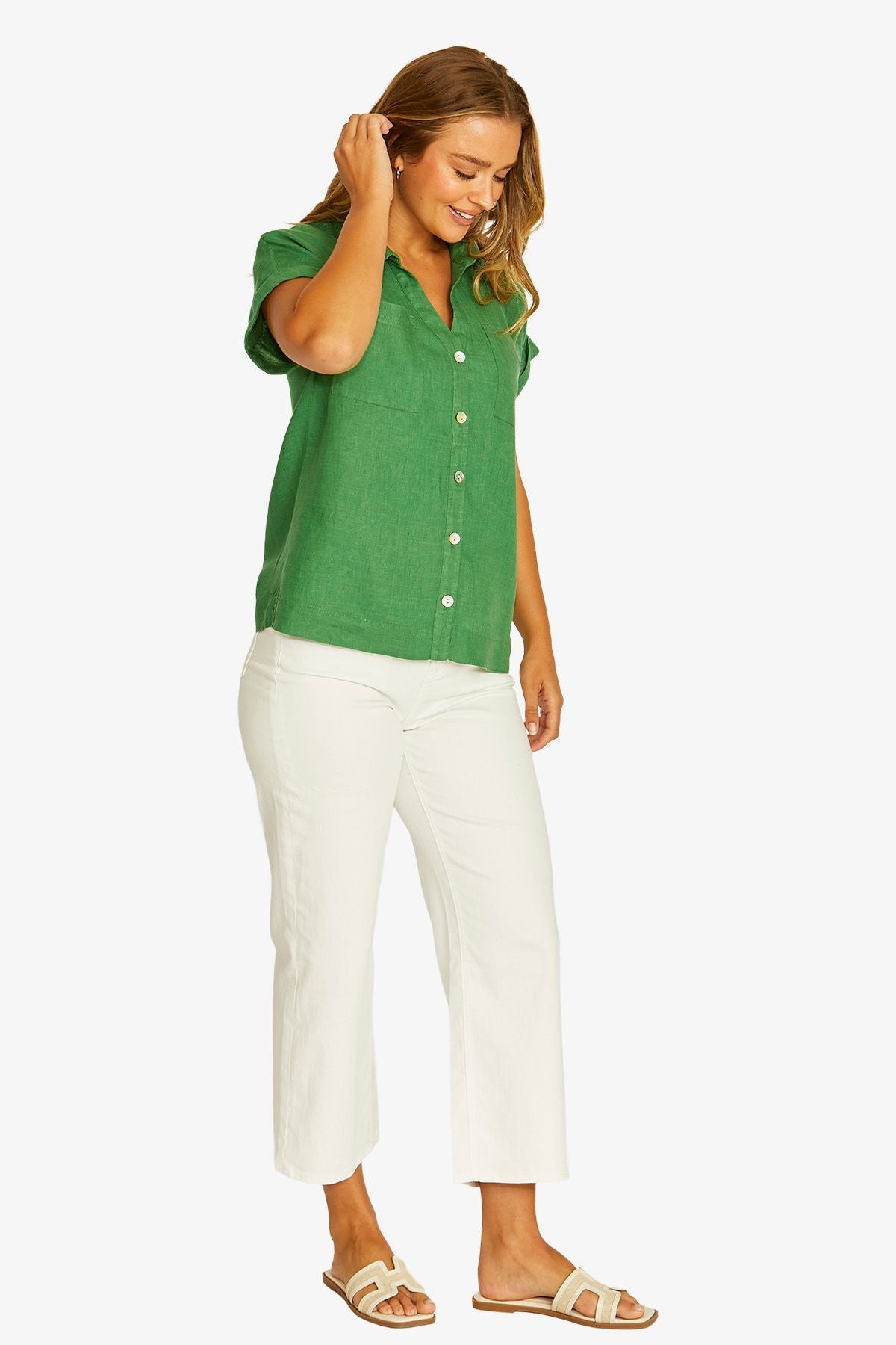Jump Open Neck Short Sleeve Shirt - Leaf