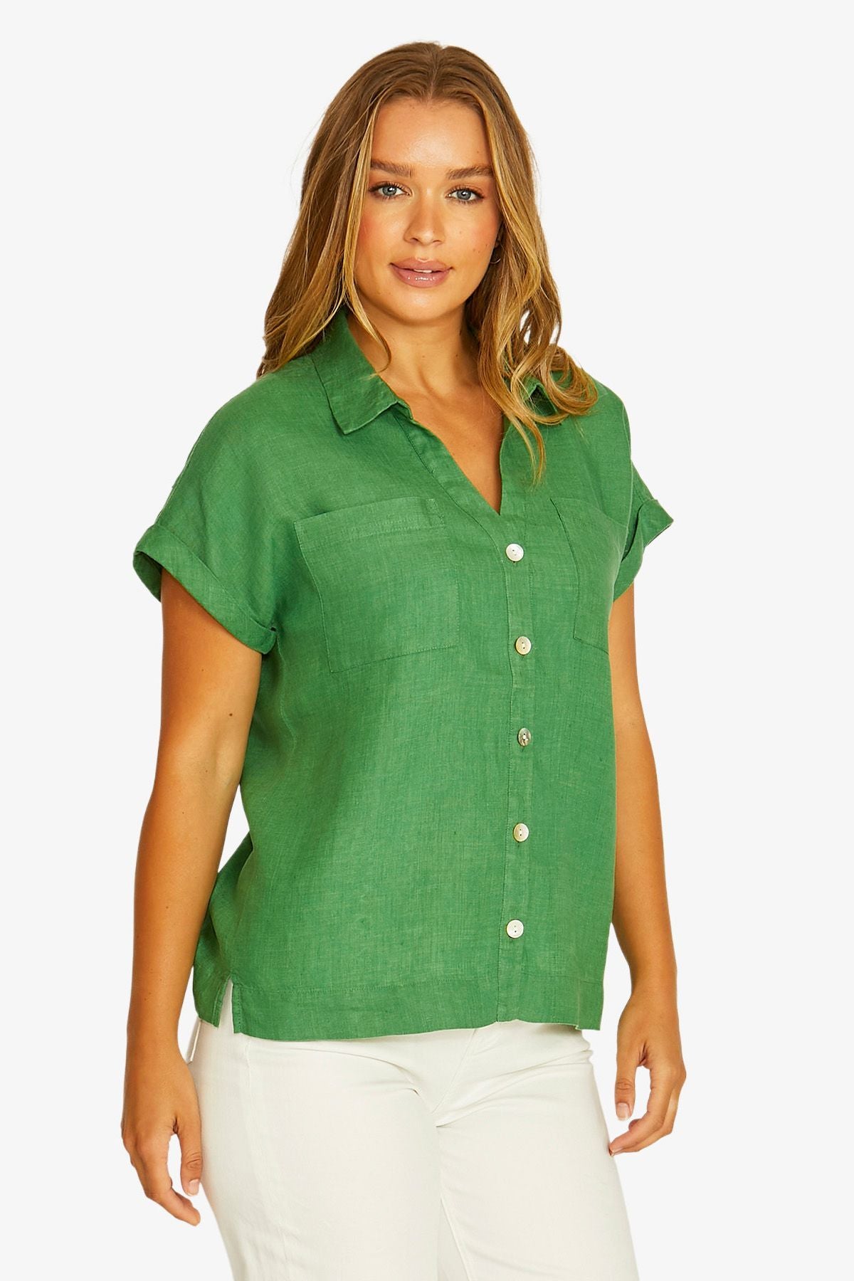 Jump Open Neck Short Sleeve Shirt - Leaf