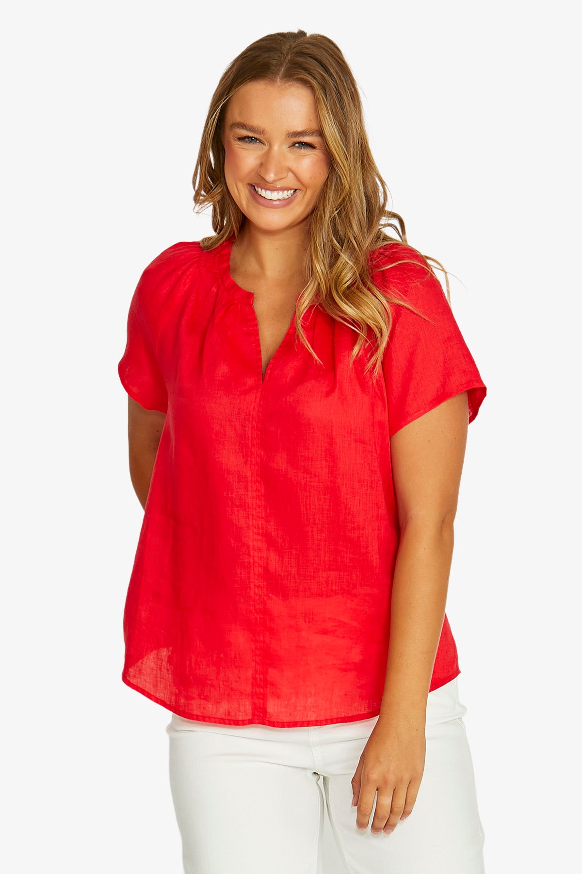 Jump Shirred Neck Top - Chilli