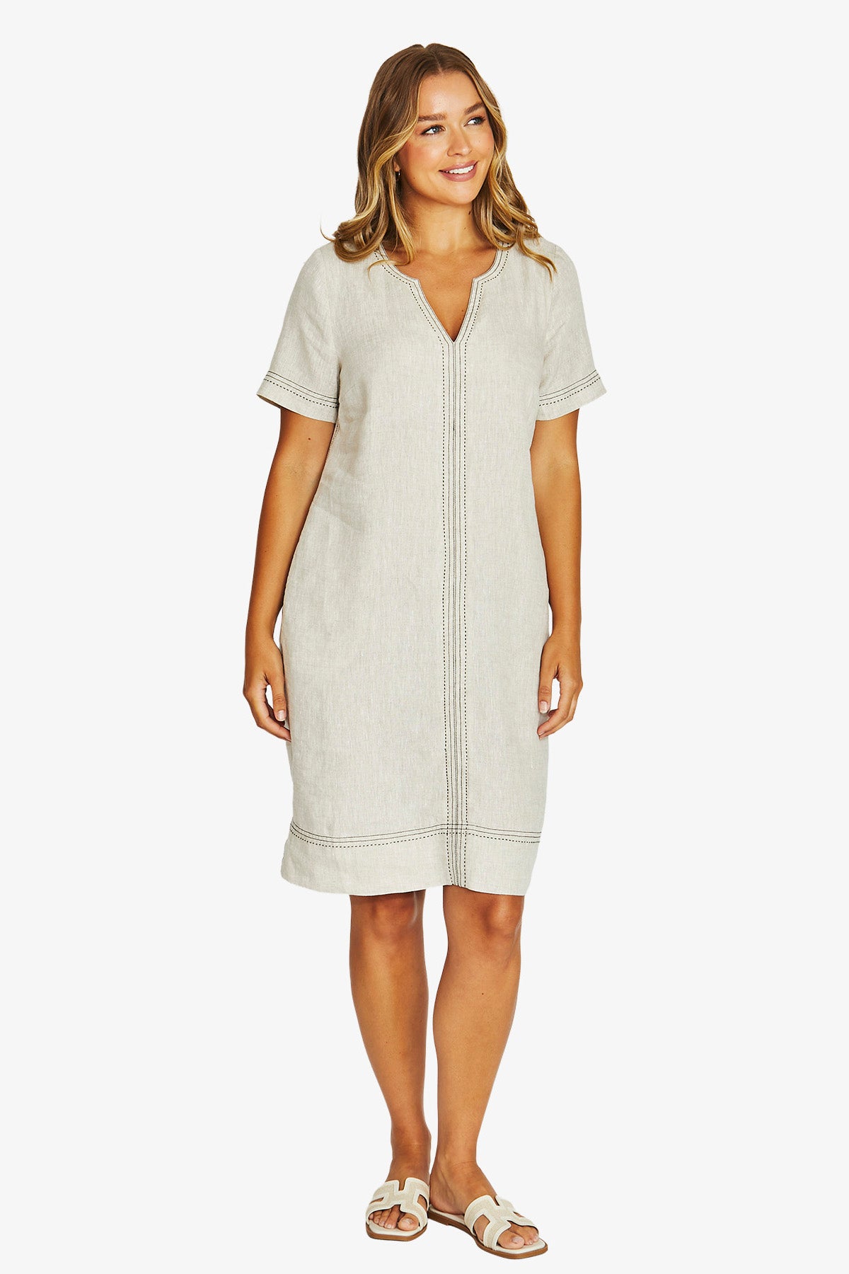 Jump Tack Stitch Dress - Natural Flax