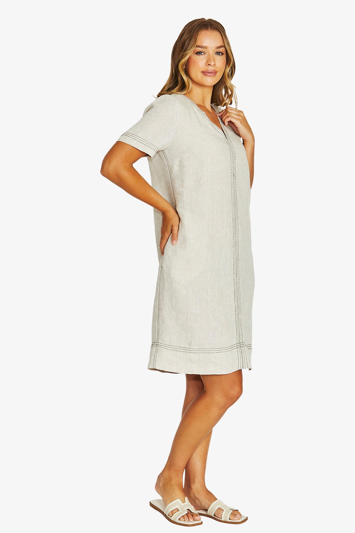 Jump Tack Stitch Dress - Natural Flax