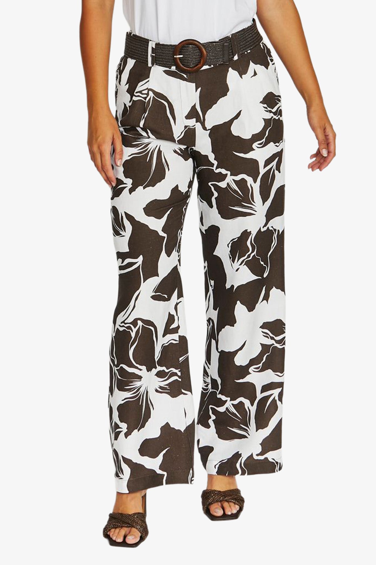 Jump Lush Mono Belted Pant - Choc/White