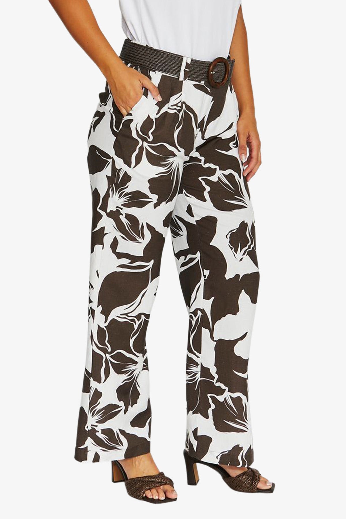Jump Lush Mono Belted Pant - Choc/White