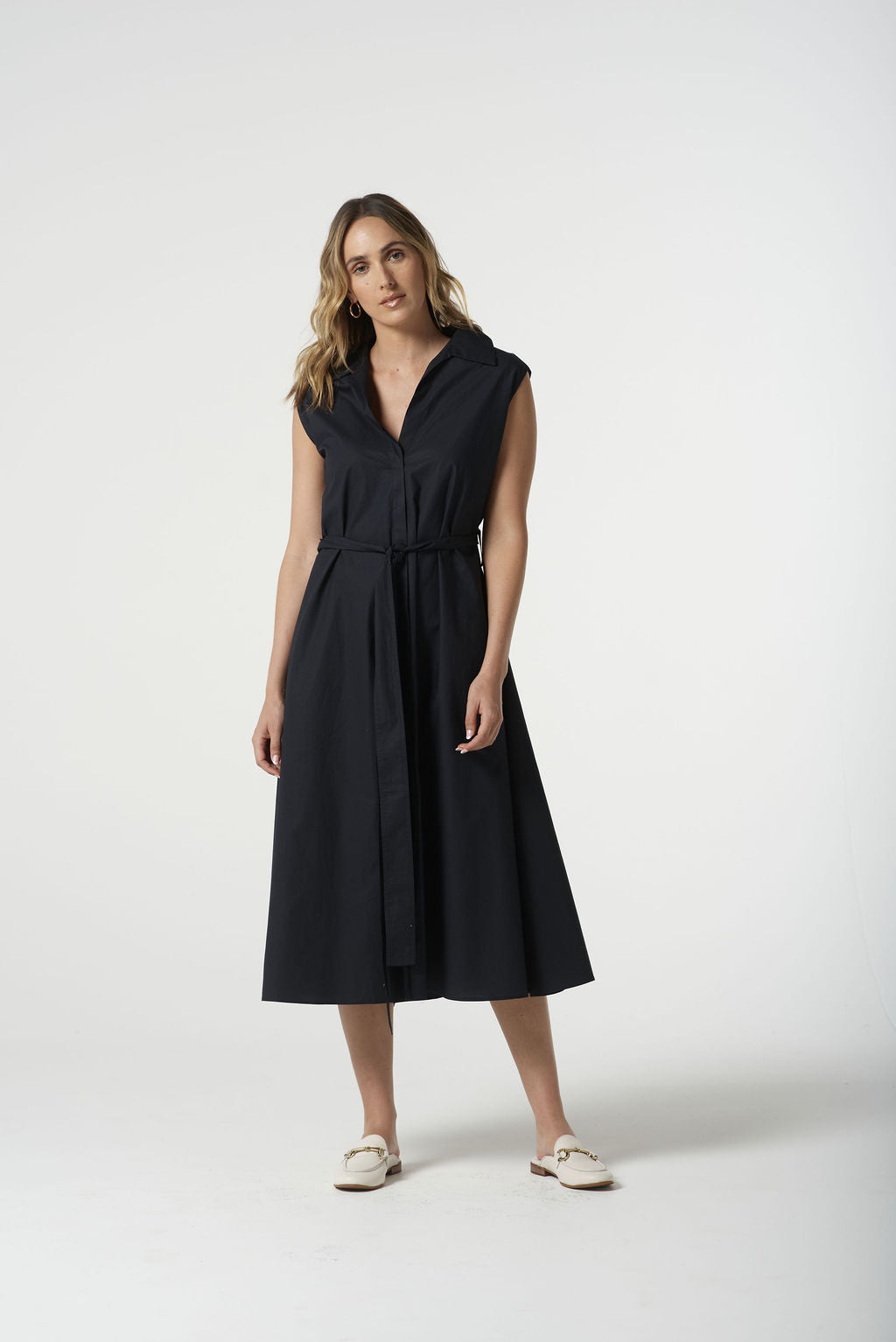 Goondiwindi Cotton Willow Cotton Sleeveless Dress - Dark Navy