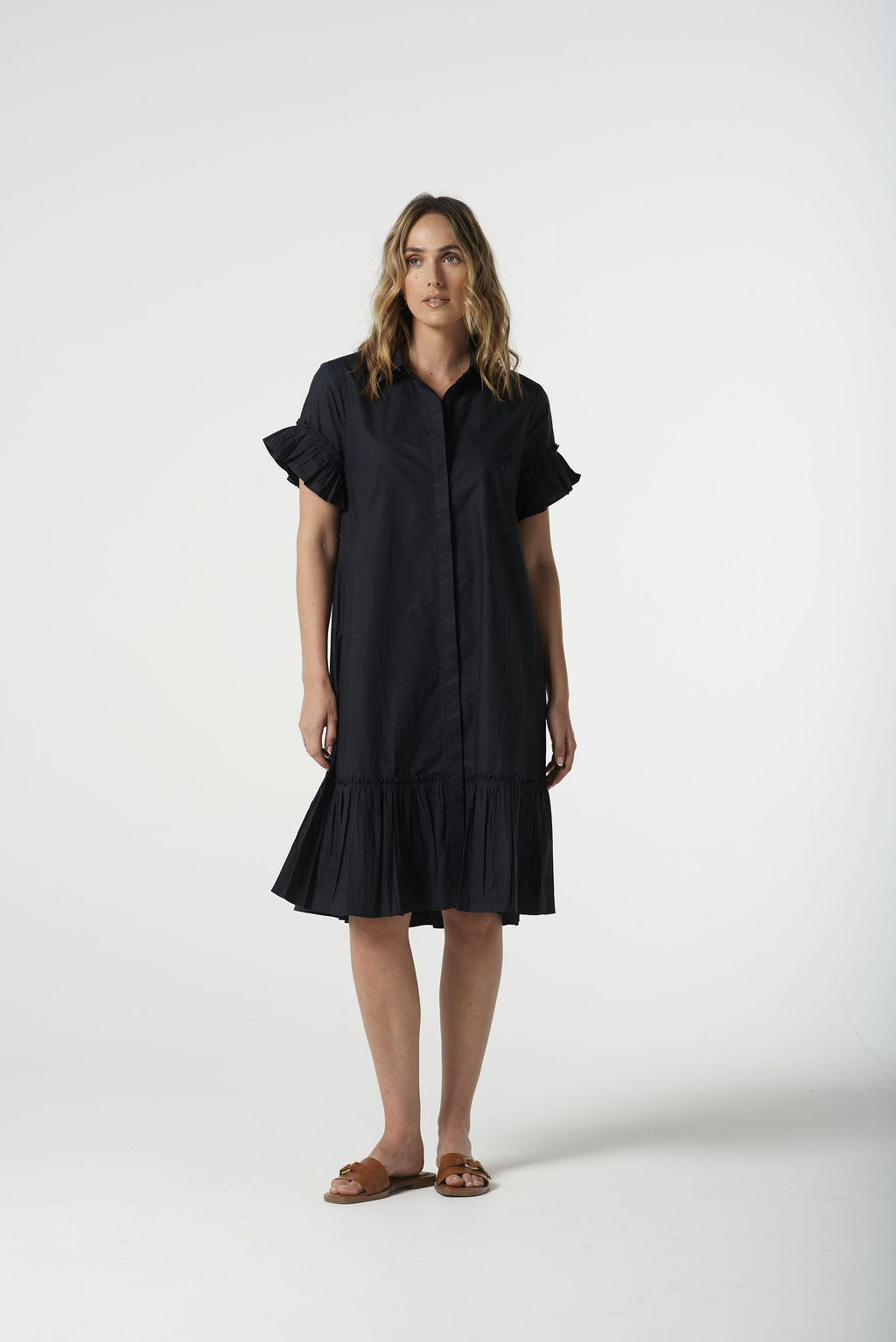 Goondiwindi Cotton Ruffle Midi Dress - Dark Navy