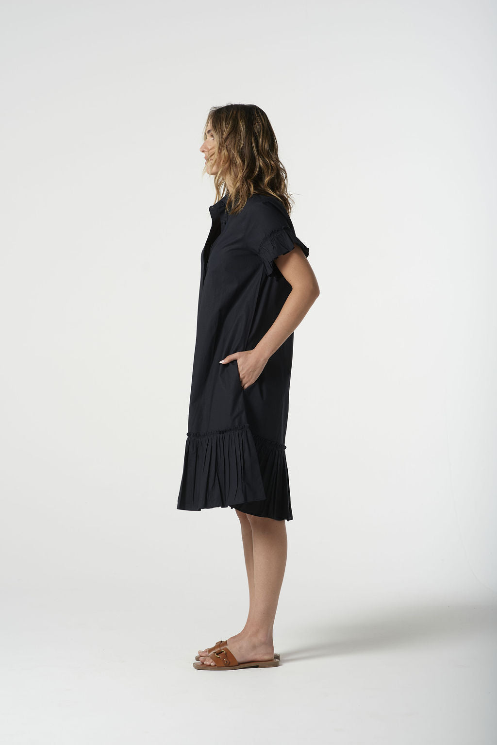 Goondiwindi Cotton Ruffle Midi Dress - Dark Navy