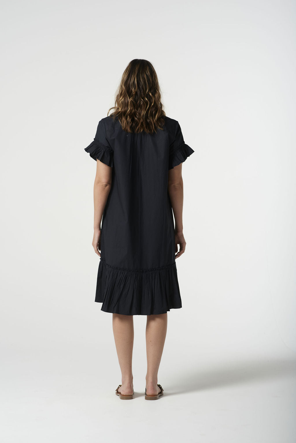 Goondiwindi Cotton Ruffle Midi Dress - Dark Navy