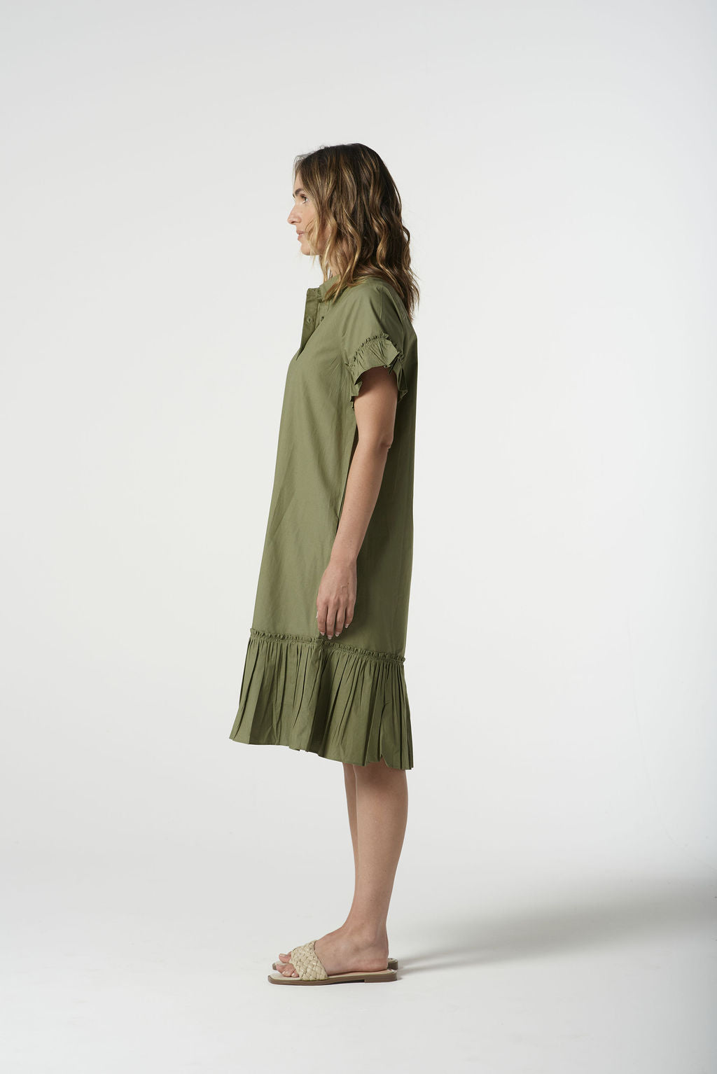 Goondiwindi Cotton Ruffle Midi Dress - Sage Green