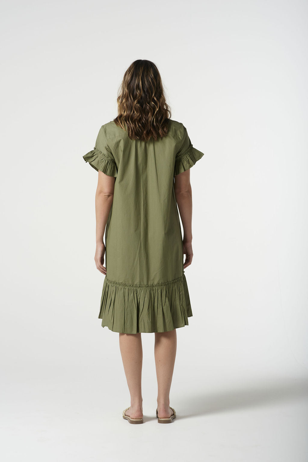 Goondiwindi Cotton Ruffle Midi Dress - Sage Green