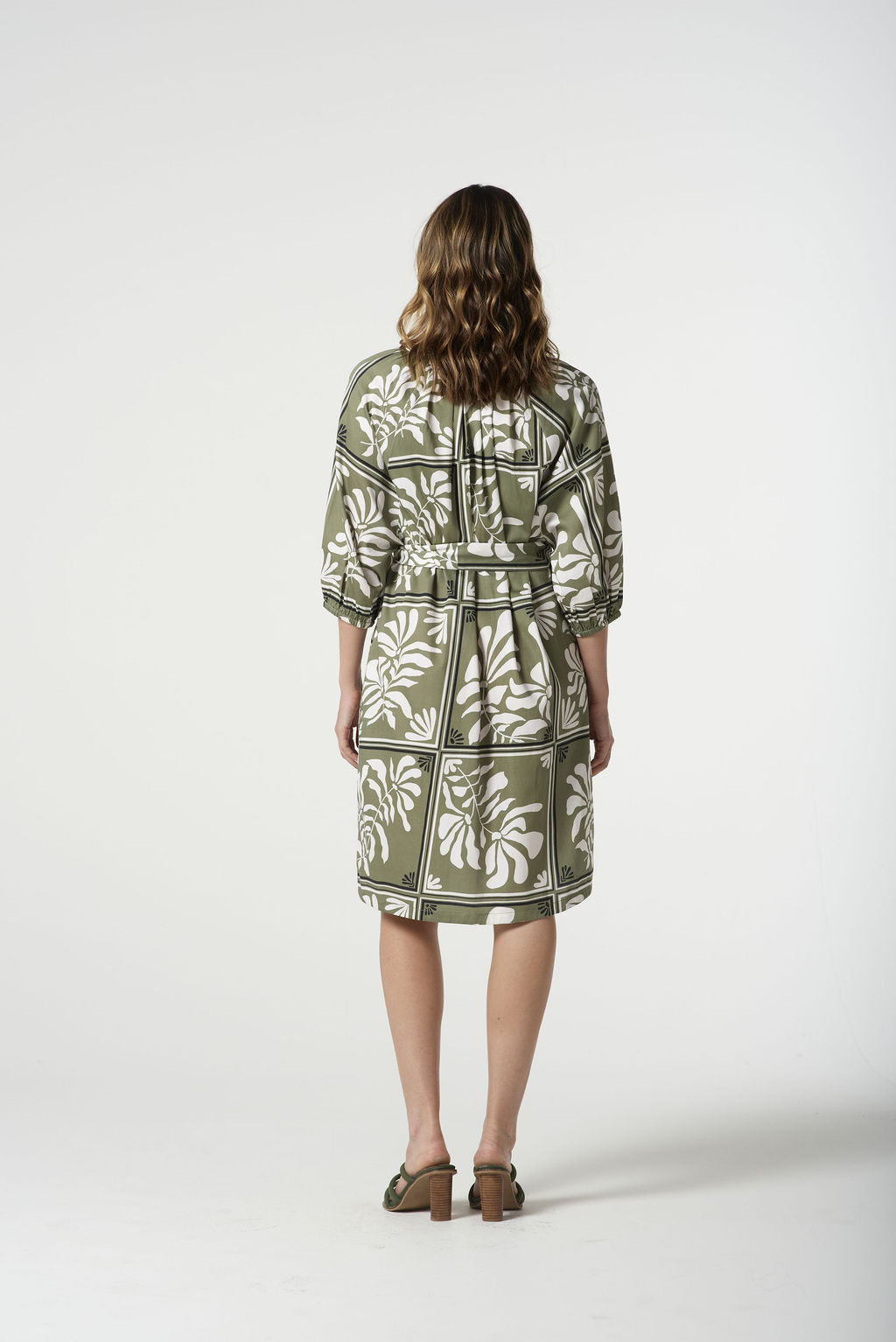 Goondiwindi Cotton  Raglan Dress With Placket - Sage Green Print