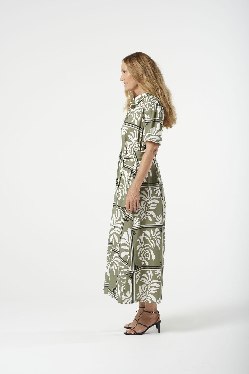 Goondiwindi Cotton Maxi Belted Shirt Dress - Sage Green Print