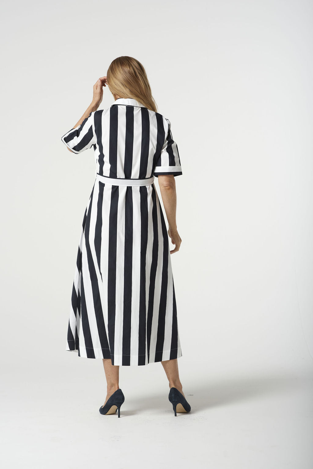 Goondiwindi Cotton Classic Bias Cut Cotton Dress - Navy/White