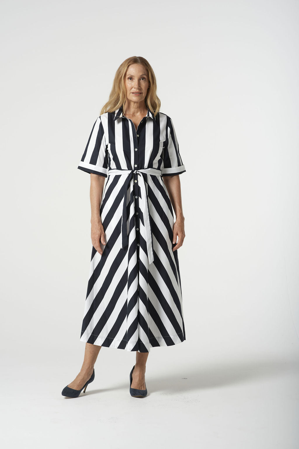 Goondiwindi Cotton Classic Bias Cut Cotton Dress - Navy/White