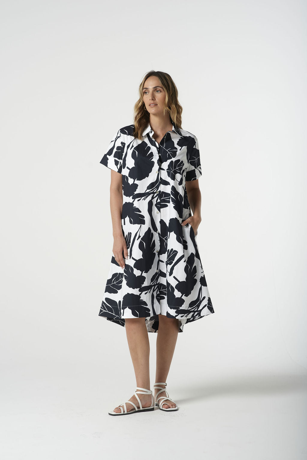 Goondiwindi Cotton Shore Cotton Block Leaf A-Line Dress