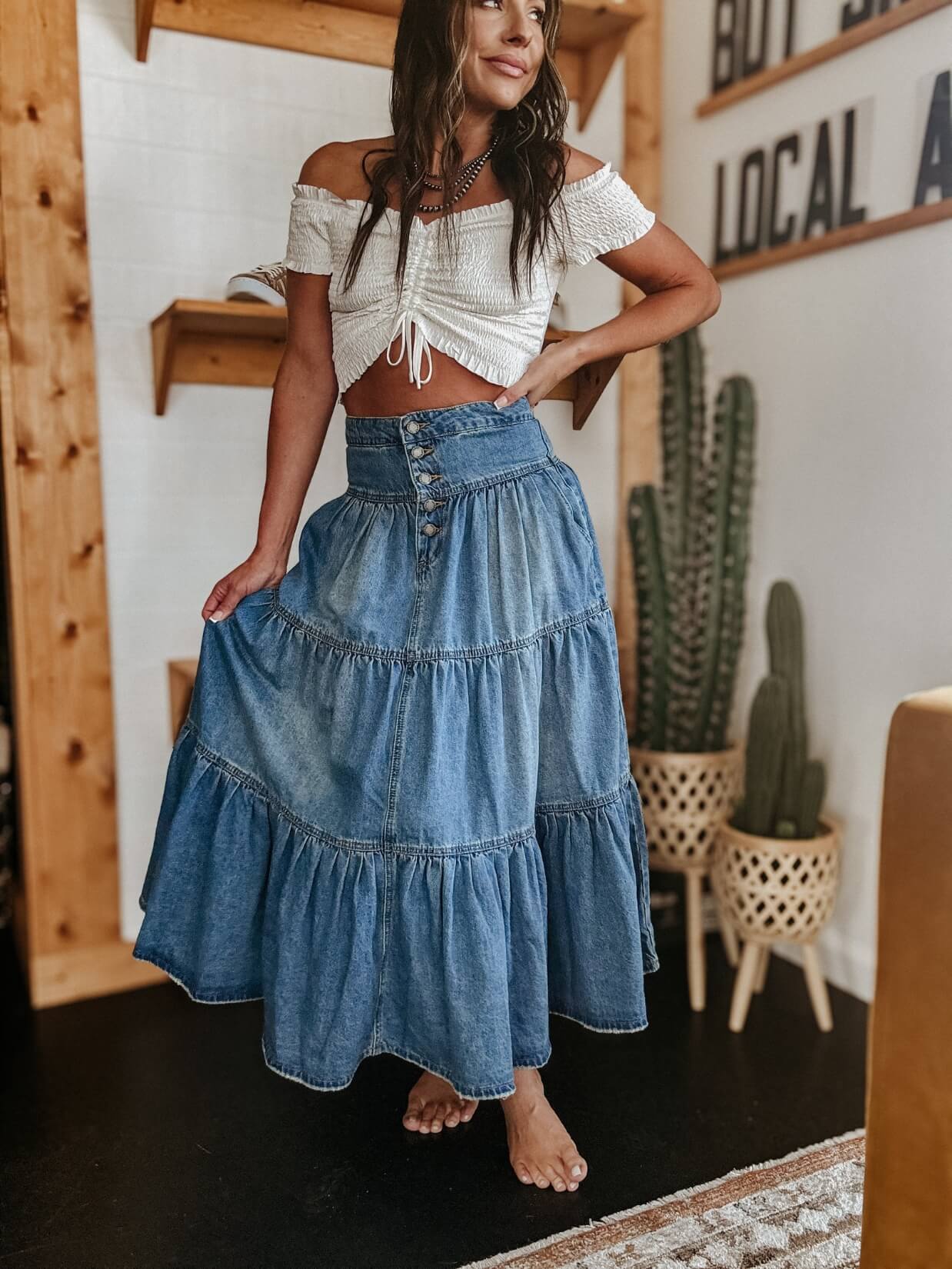 Smaibulun Willow Tiered Denim Skirt
