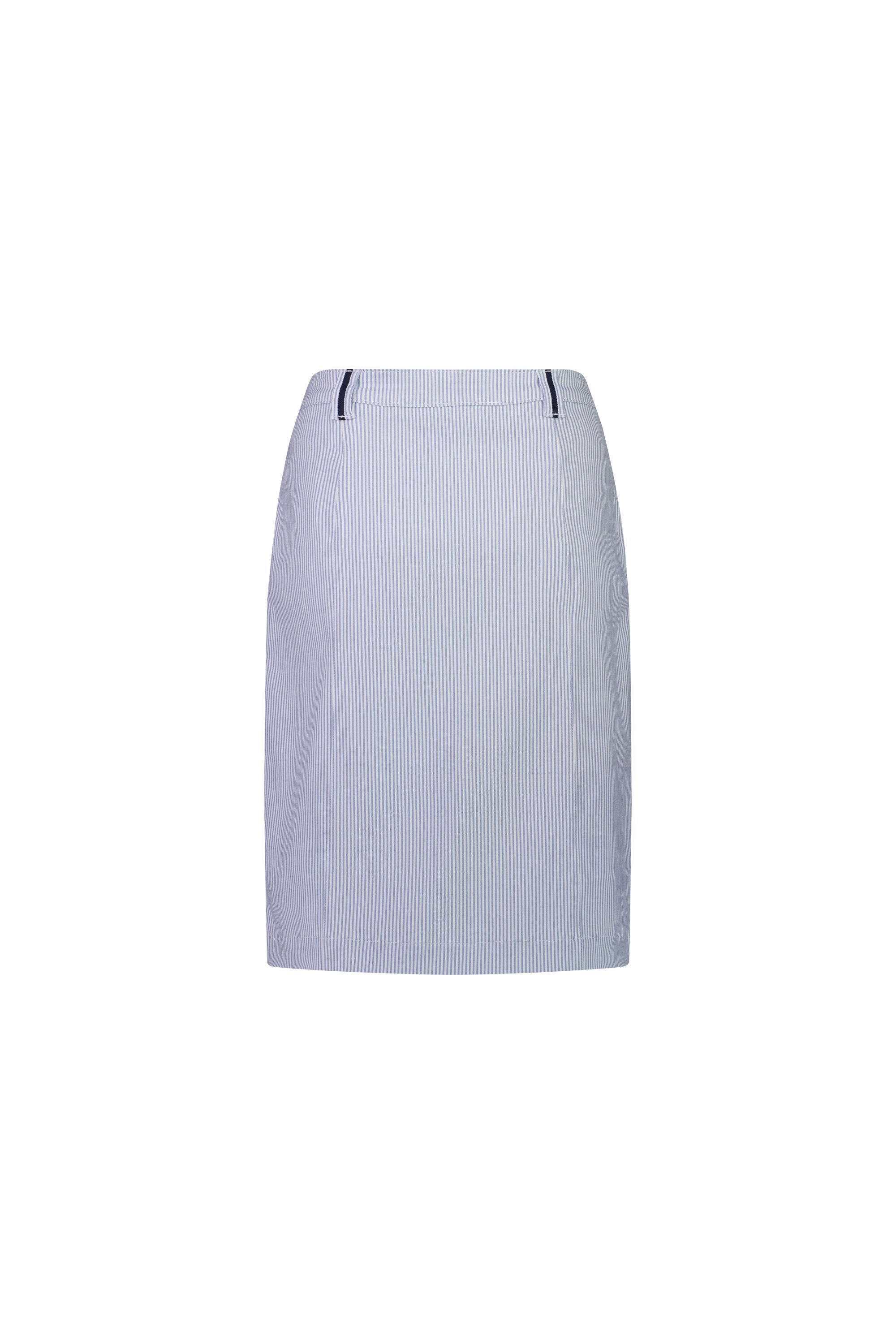 Vassalli Knee Length Skirt with Contrast Buttons and Trim - Stripe
