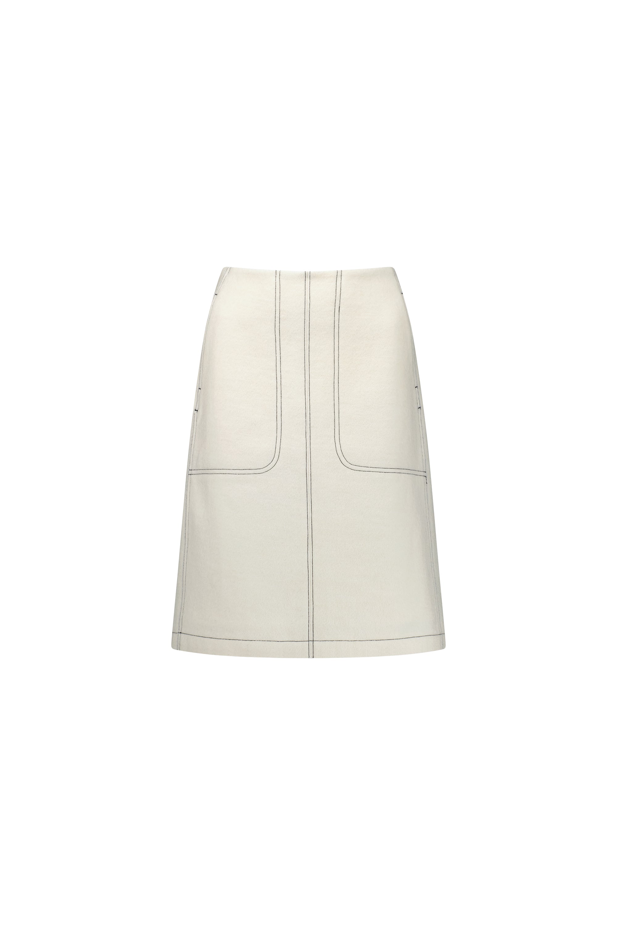 Vassalli Knee Length Skirt with Contrast Stitching - Off White