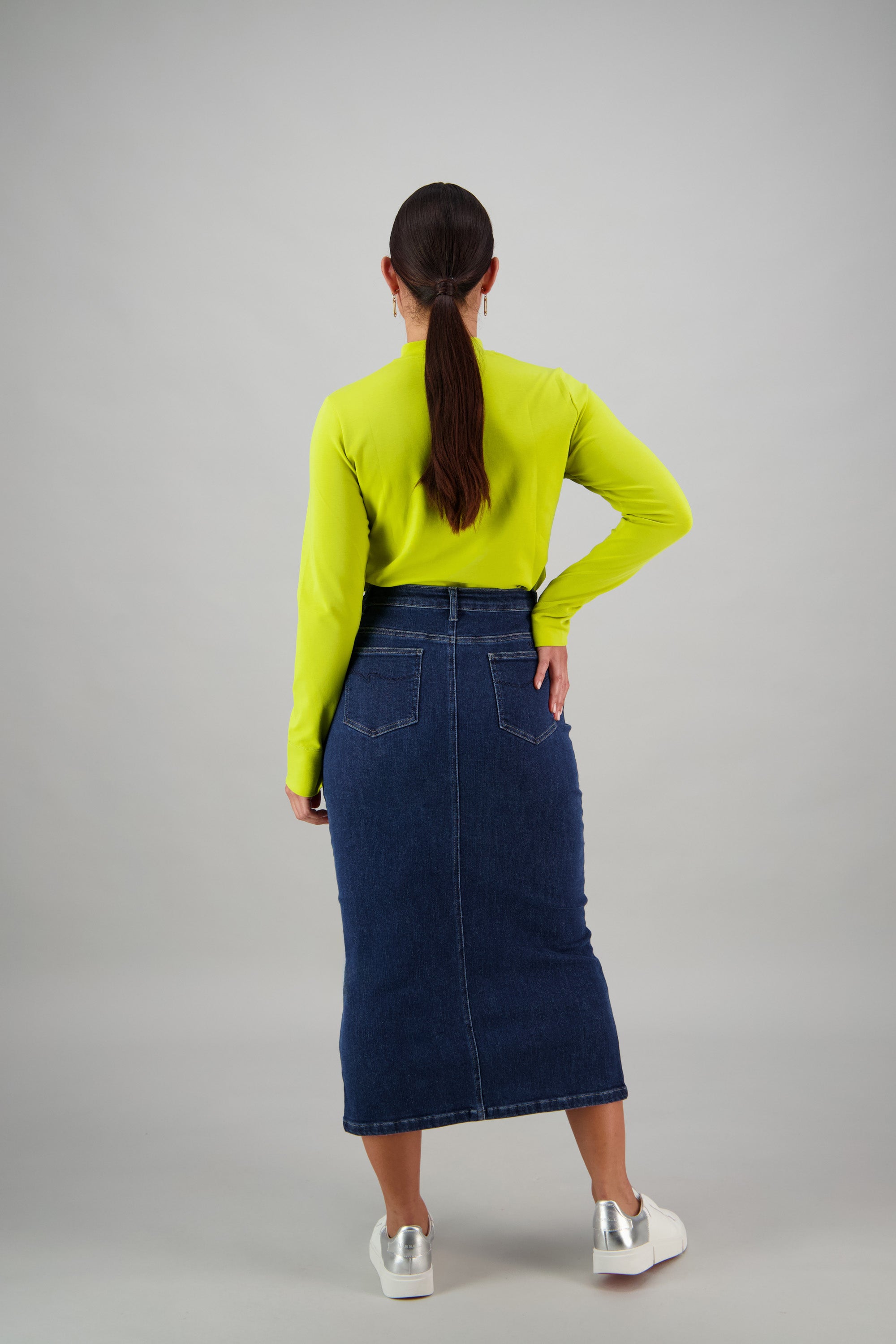Vassalli Mid Length Denim Skirt - Dark Indigo