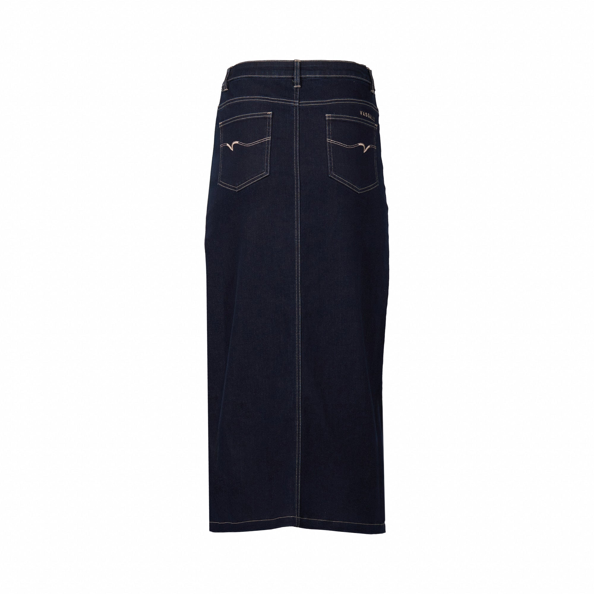 Vassalli Mid Length Skirt with Centre Front Split - Ink Denim