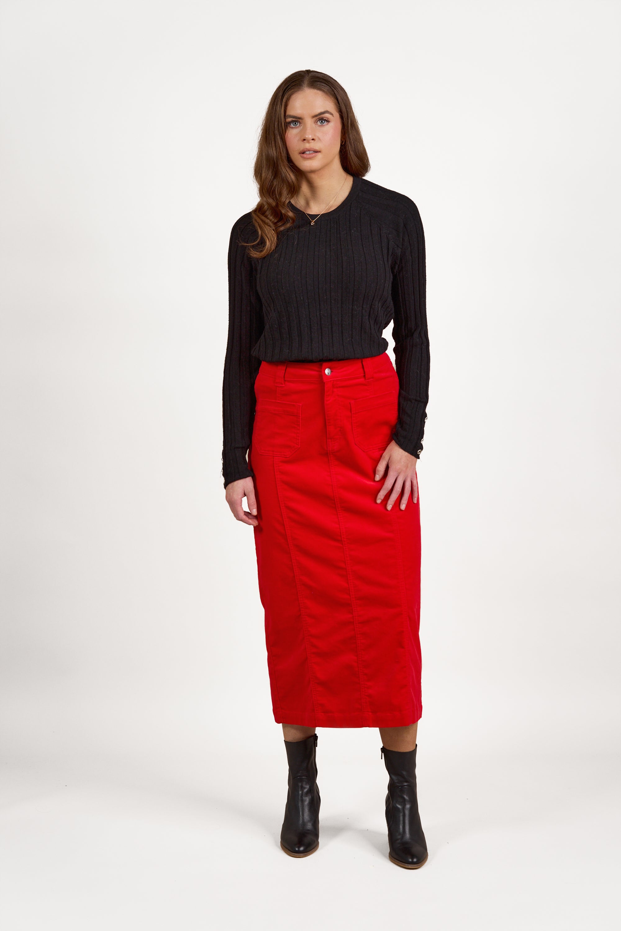 Vassalli Mid Length Cord Skirt - Fiesta