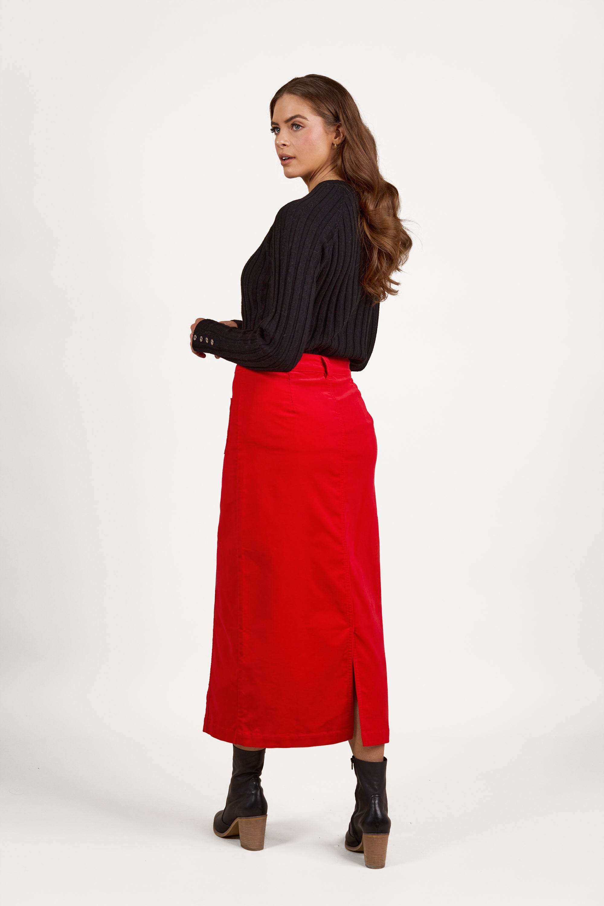 Vassalli Mid Length Cord Skirt - Fiesta