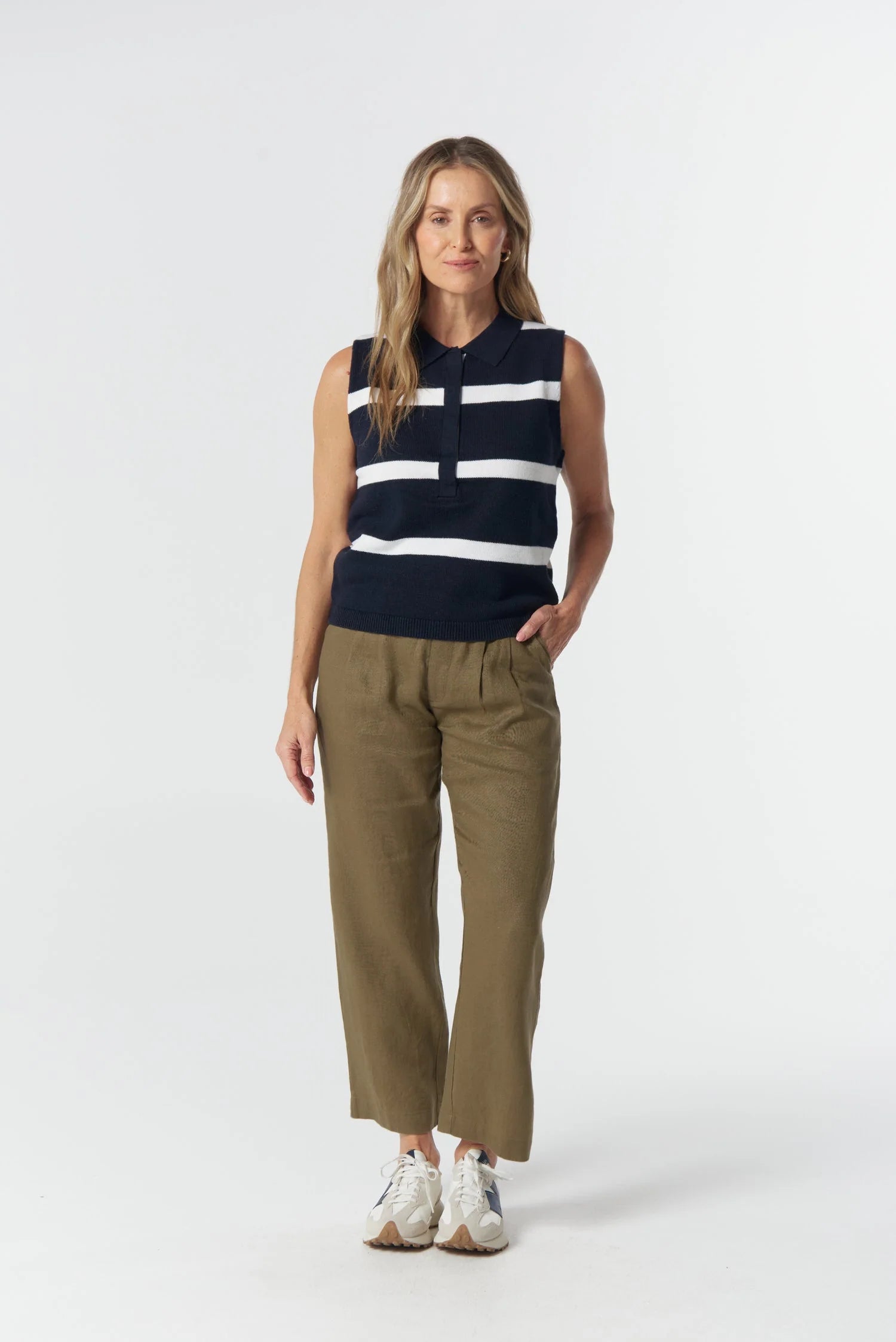 Goondiwindi Cotton Barley Cotton Knit Vest - Navy/White