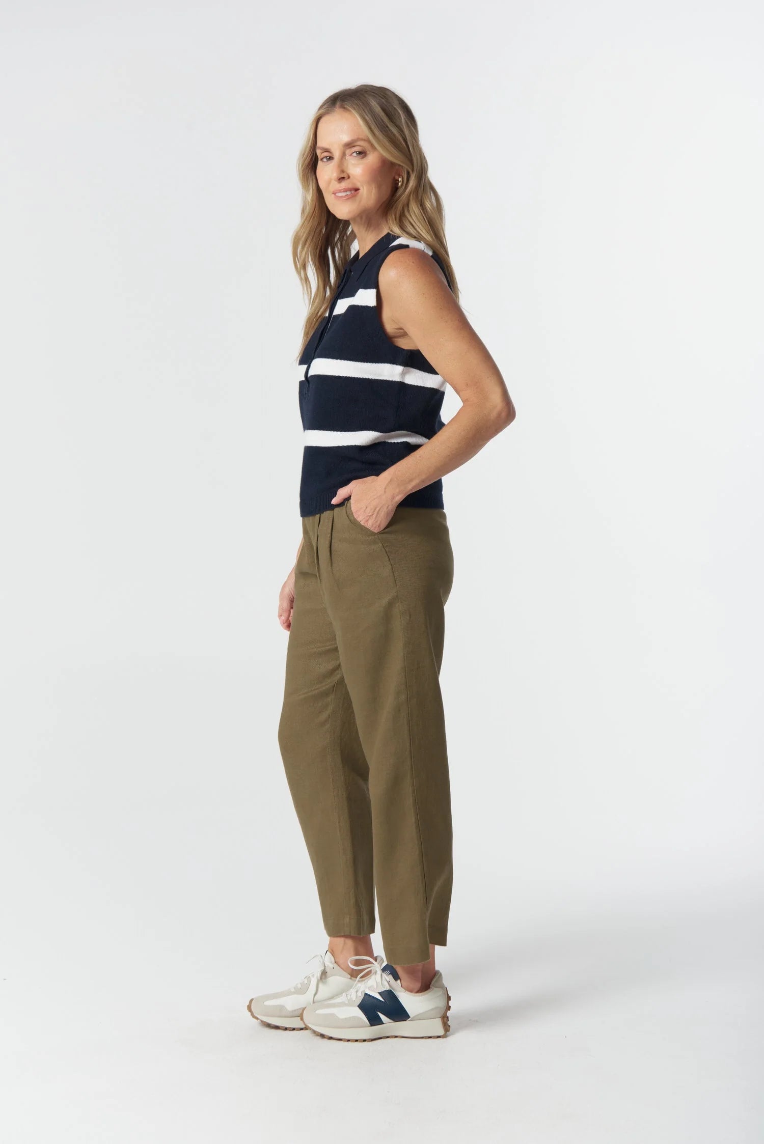 Goondiwindi Cotton Barley Cotton Knit Vest - Navy/White