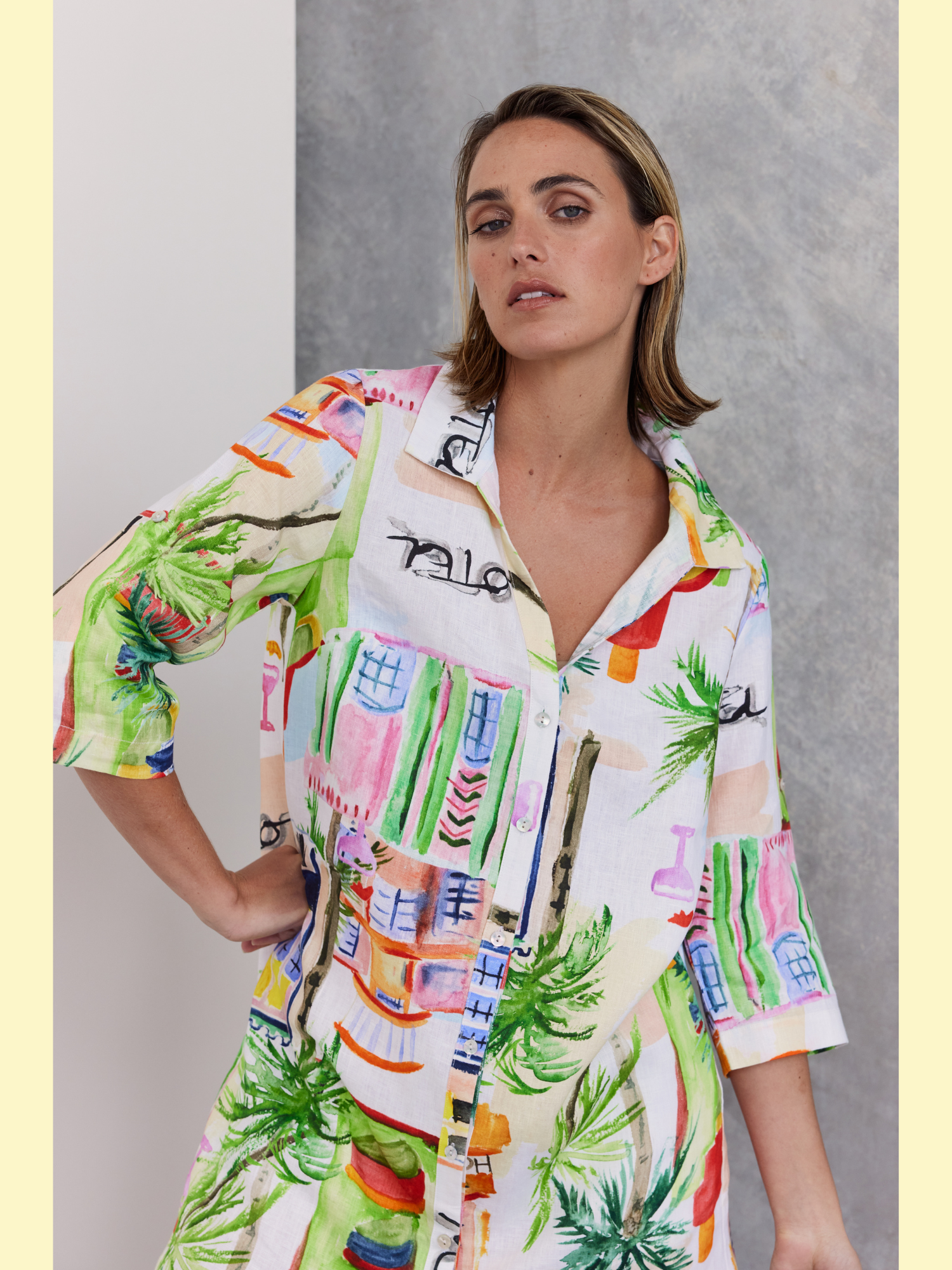 Wear Colour 3/4 Sleeve Shirtmaker Dress - Motel Print