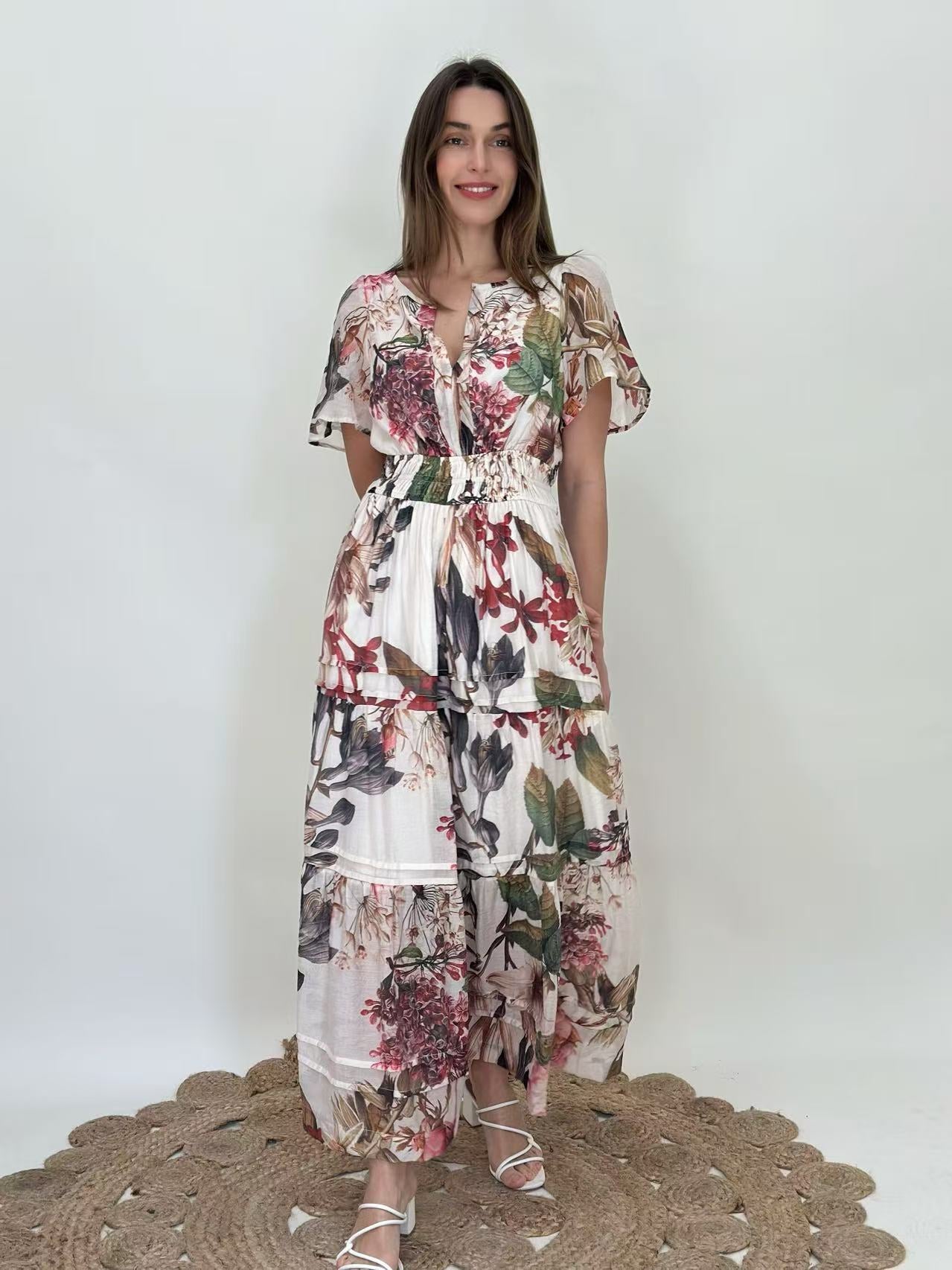 Lorraine Tropical Bloom Tiered Maxi Dress