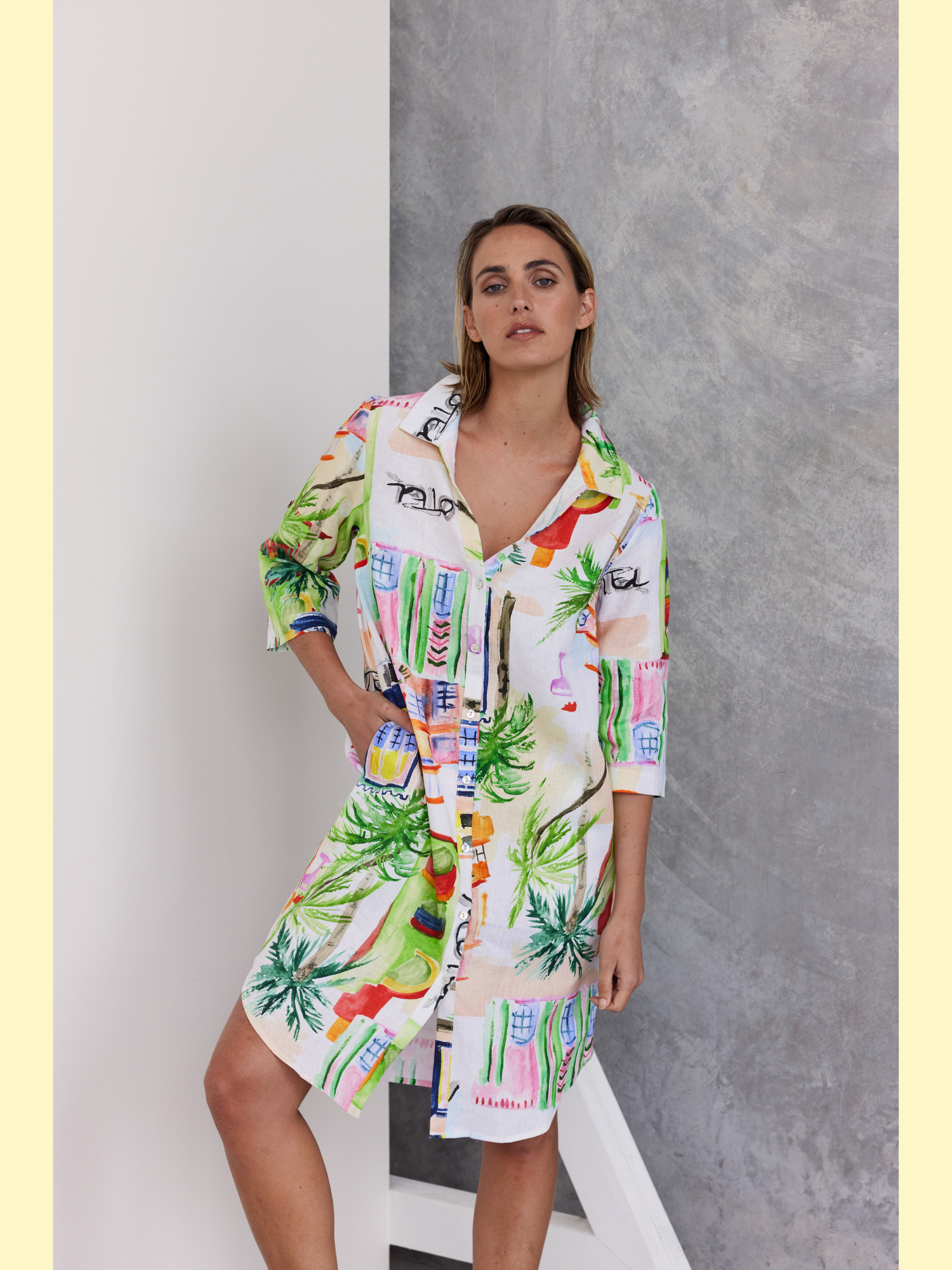 Wear Colour 3/4 Sleeve Shirtmaker Dress - Motel Print