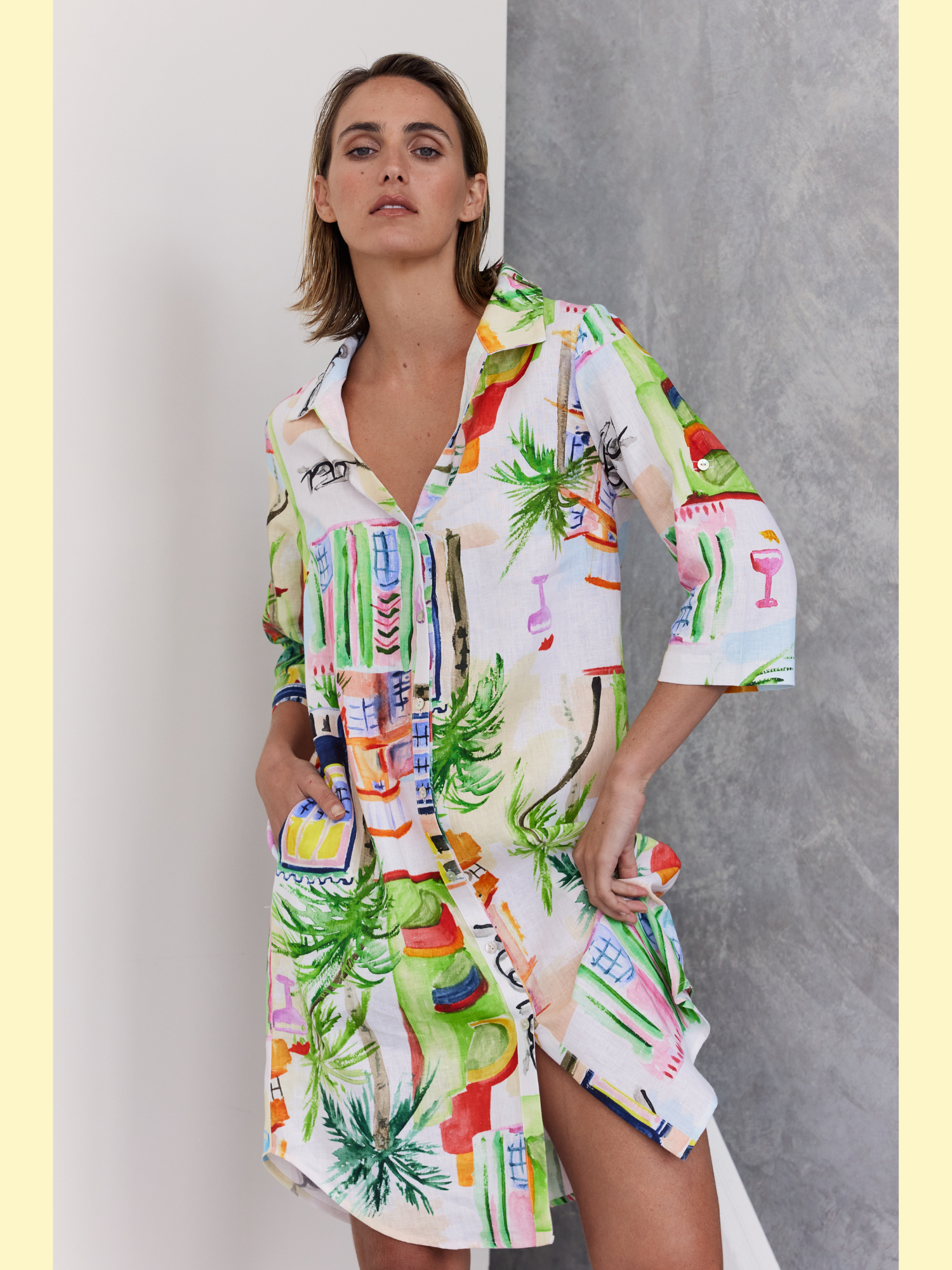 Wear Colour 3/4 Sleeve Shirtmaker Dress - Motel Print