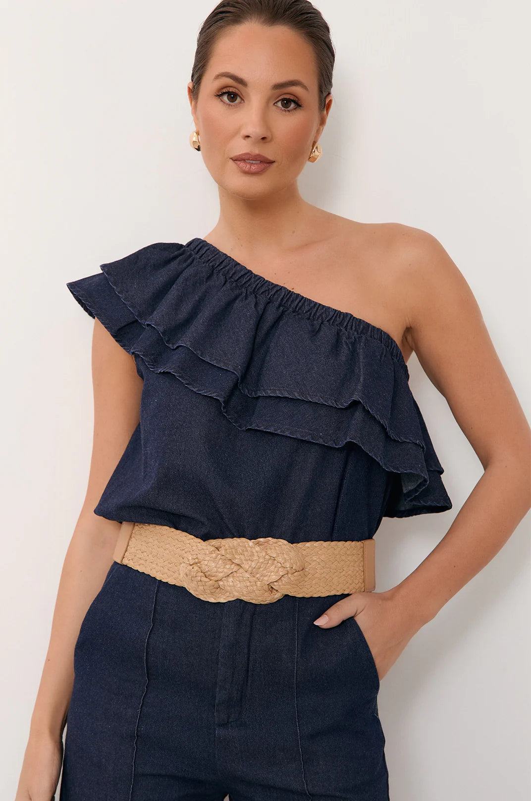 Adorne Knot Front Weave Stretch Belt - Natural