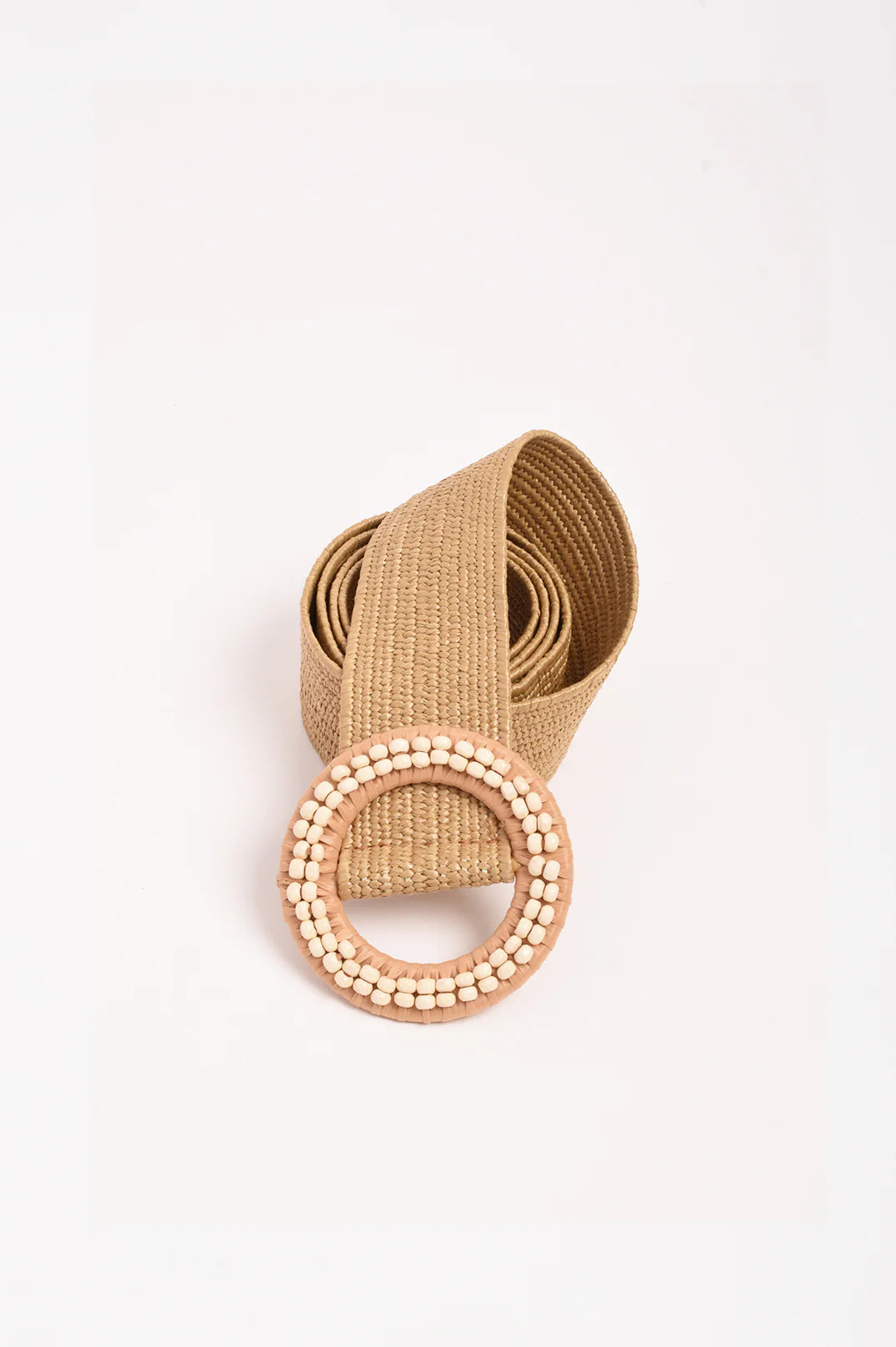 Adorne Bead Detail Buckle Stretch Belt - Natural