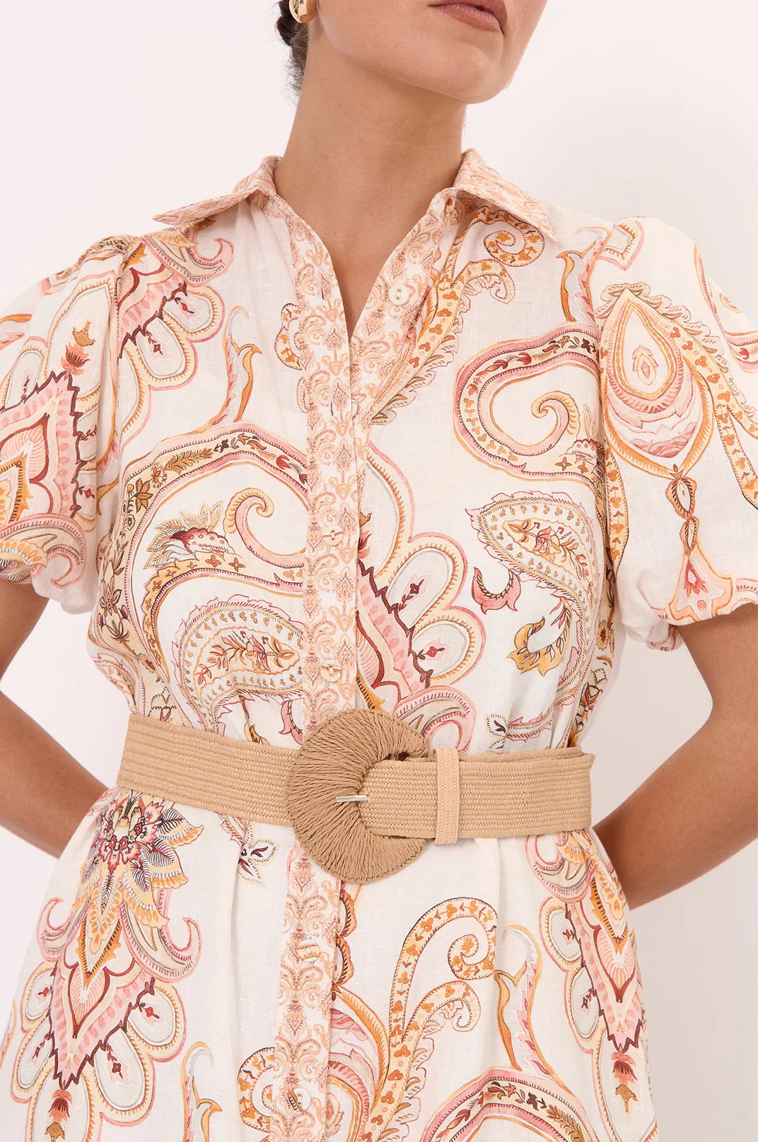 Adorne Woven Buckle Stretch Belt - Camel