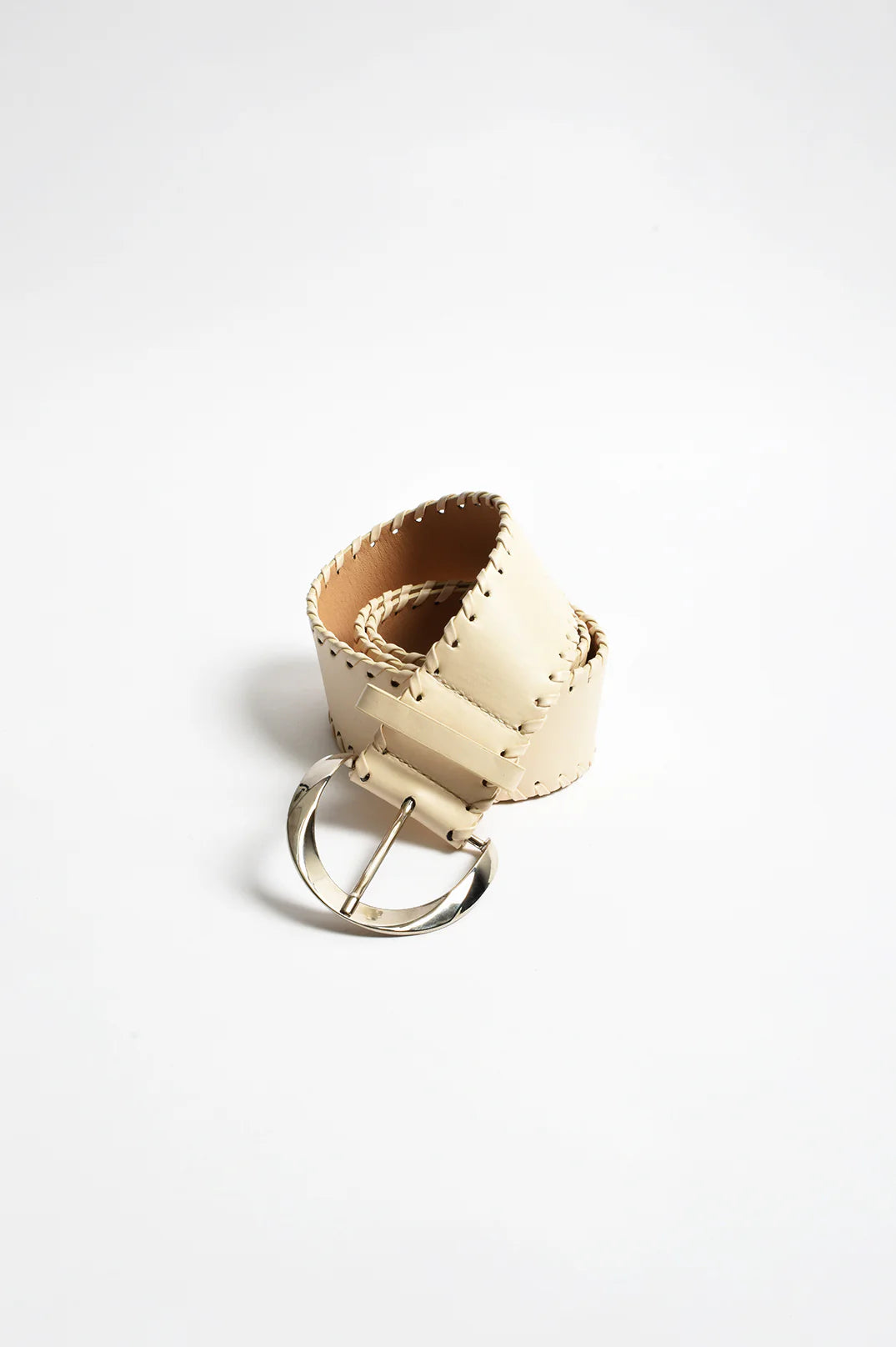 Adorne Stitched Edge Waist Belt - Cream