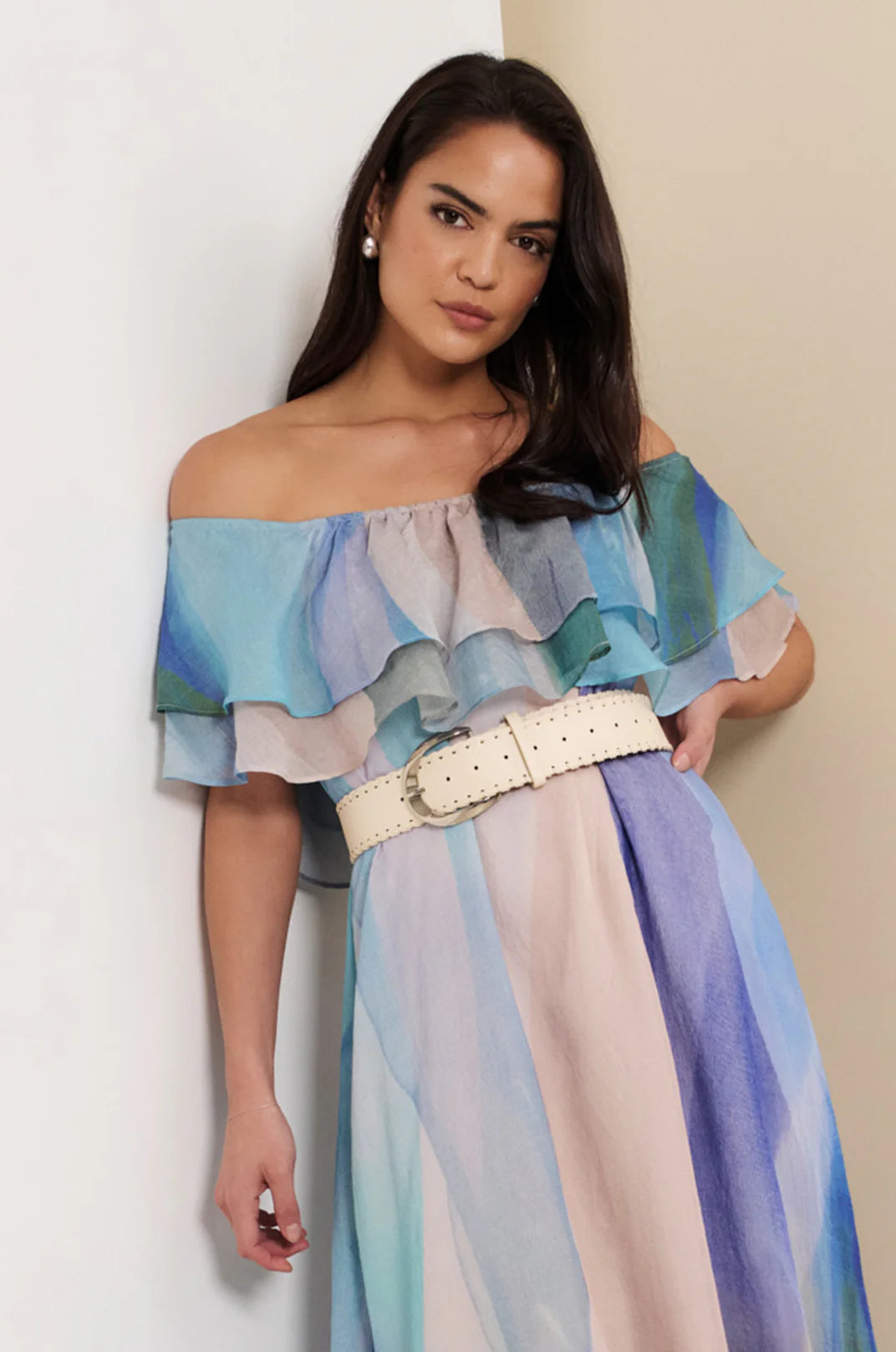 Adorne Stitched Edge Waist Belt - Cream