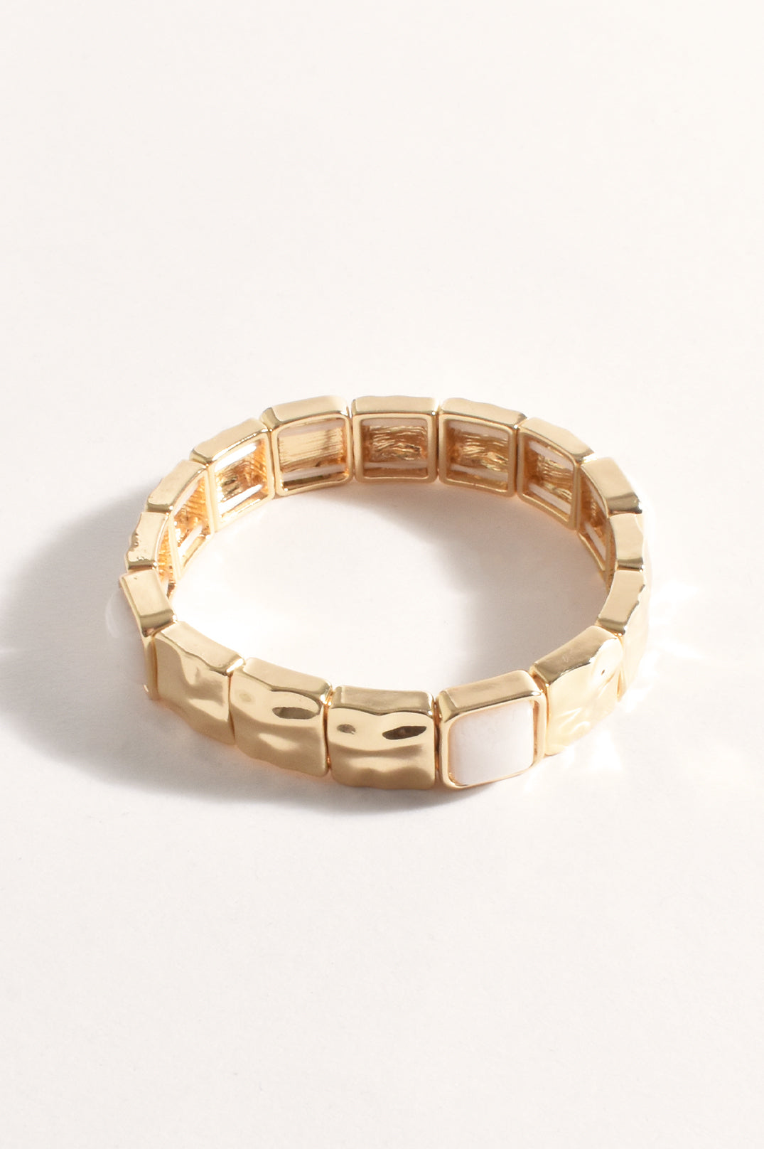 Adorne Inset Stone Stretch Bracelet - White/Gold