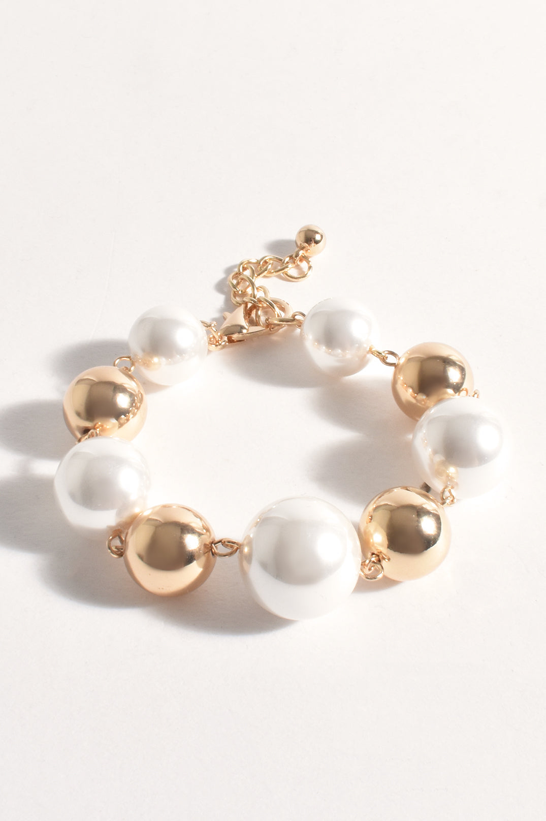 Adorne Faux Pearl Metal Ball Bracelet