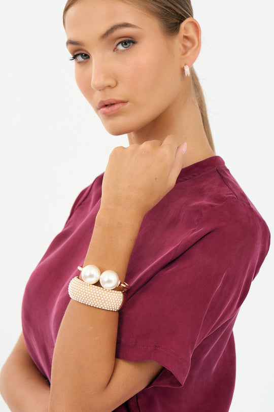 Adorne Large Faux Pearl Centre Bangle