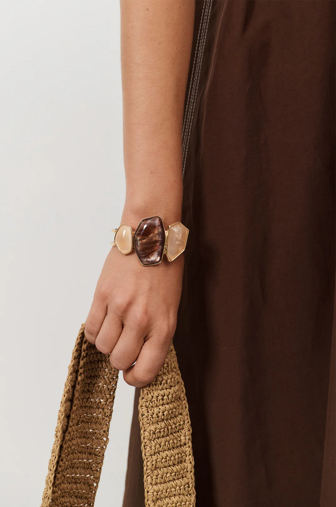 Adorne Geo Shapes Hinge Back Bangle Chocolate/Gold
