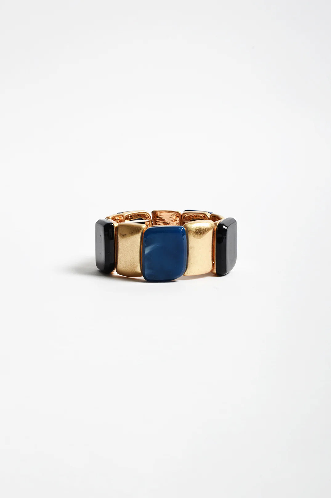 Adorne Resin Metal Panel Stretch Bracelet - Blue