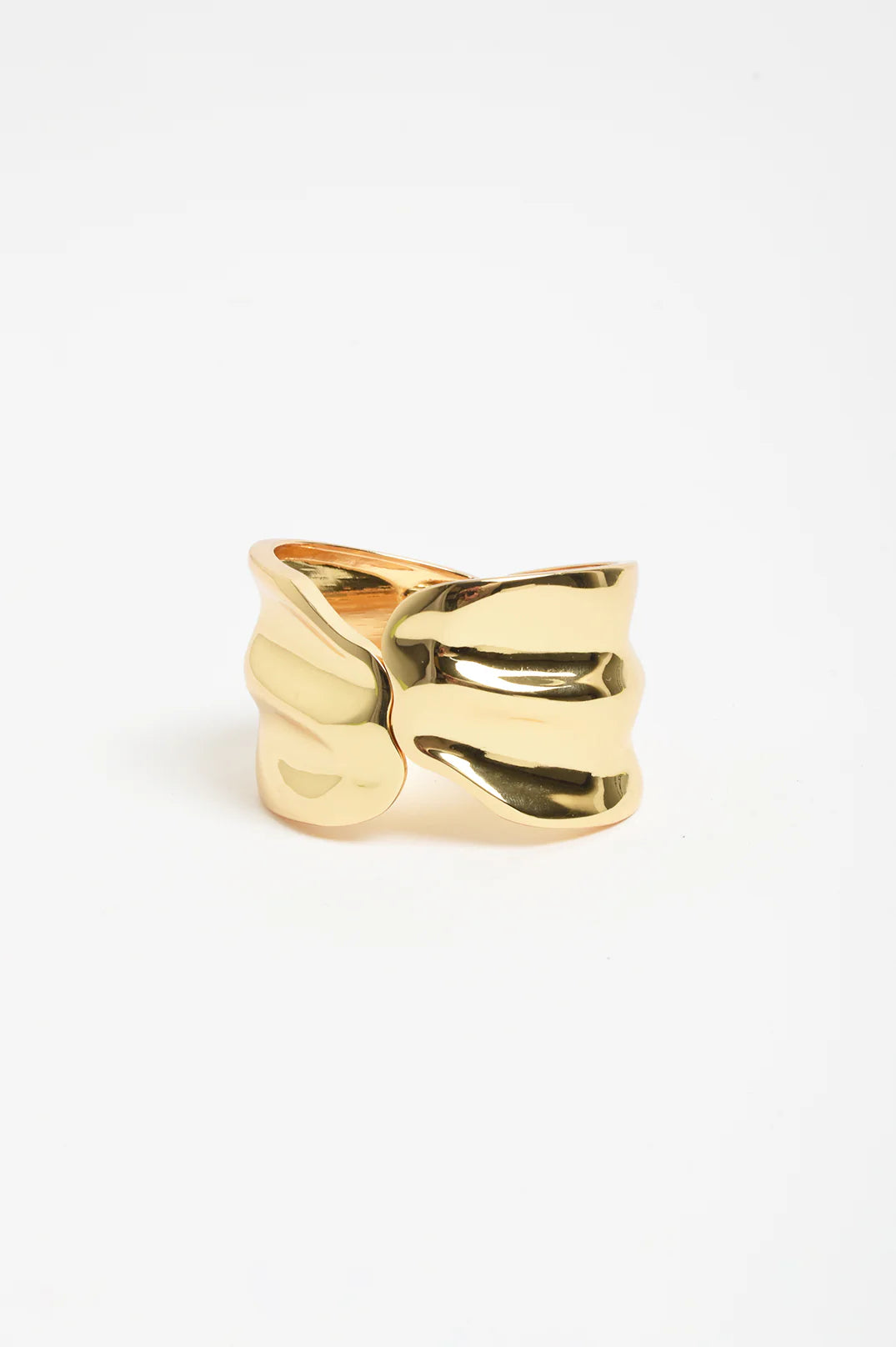 Adorne Hinged Metal Statement Wave Bangle - Gold