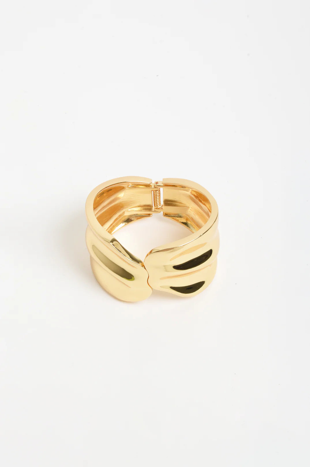 Adorne Hinged Metal Statement Wave Bangle - Gold