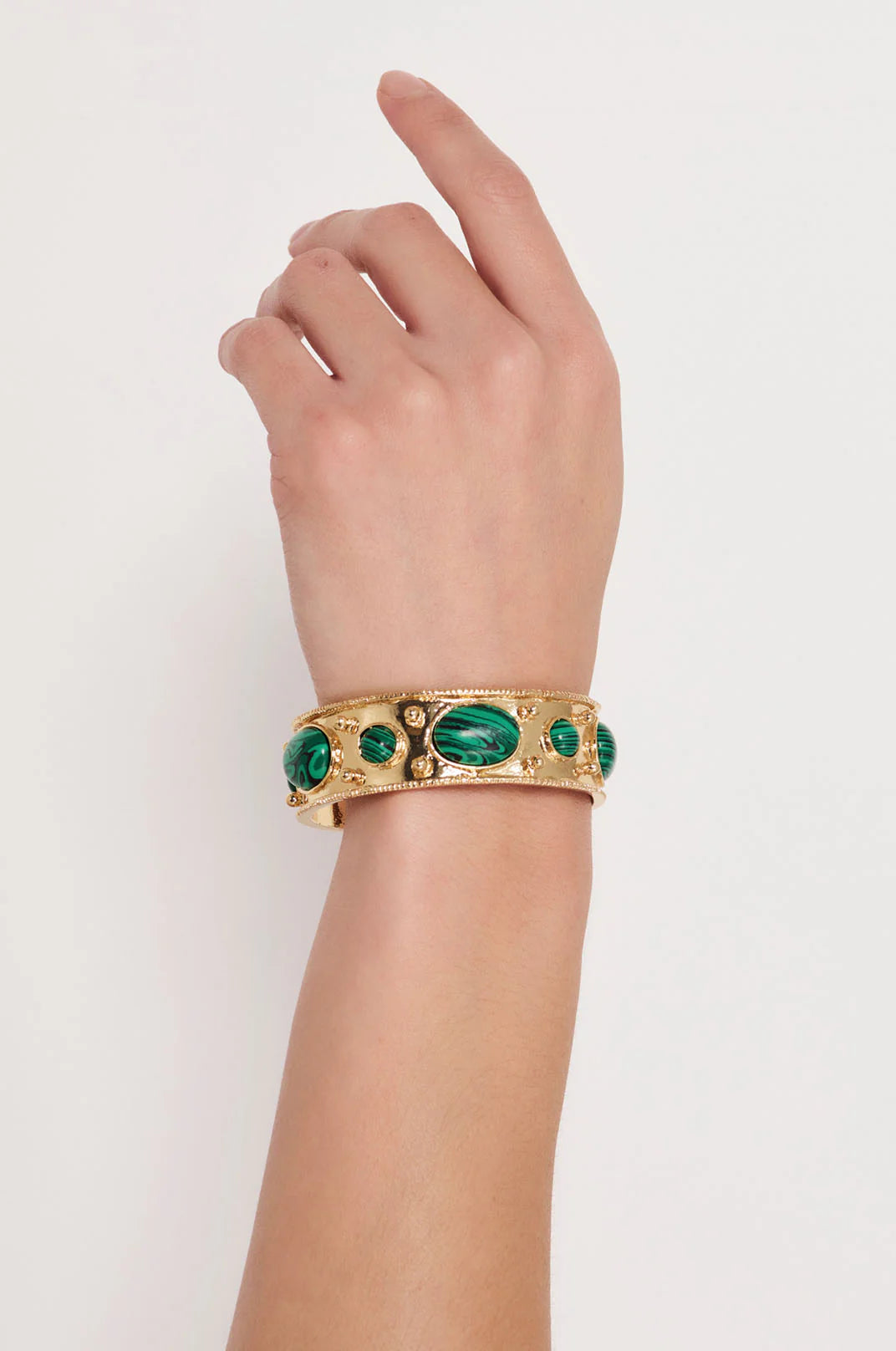 Adorne Resin Set Metal Bangle - Green/Gold